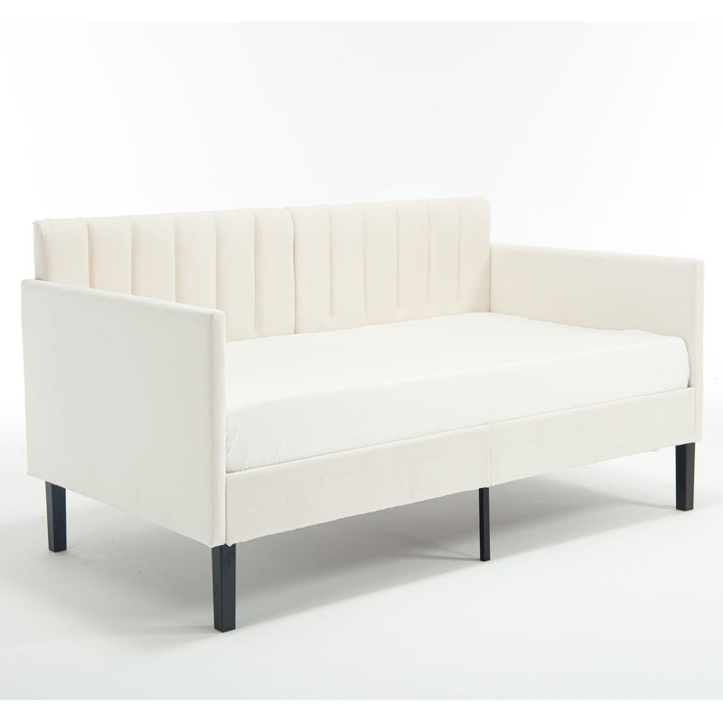 Elena - Boucle Upholstered Daybed, Ribbed Tufted Backrest by HouseOfZazla