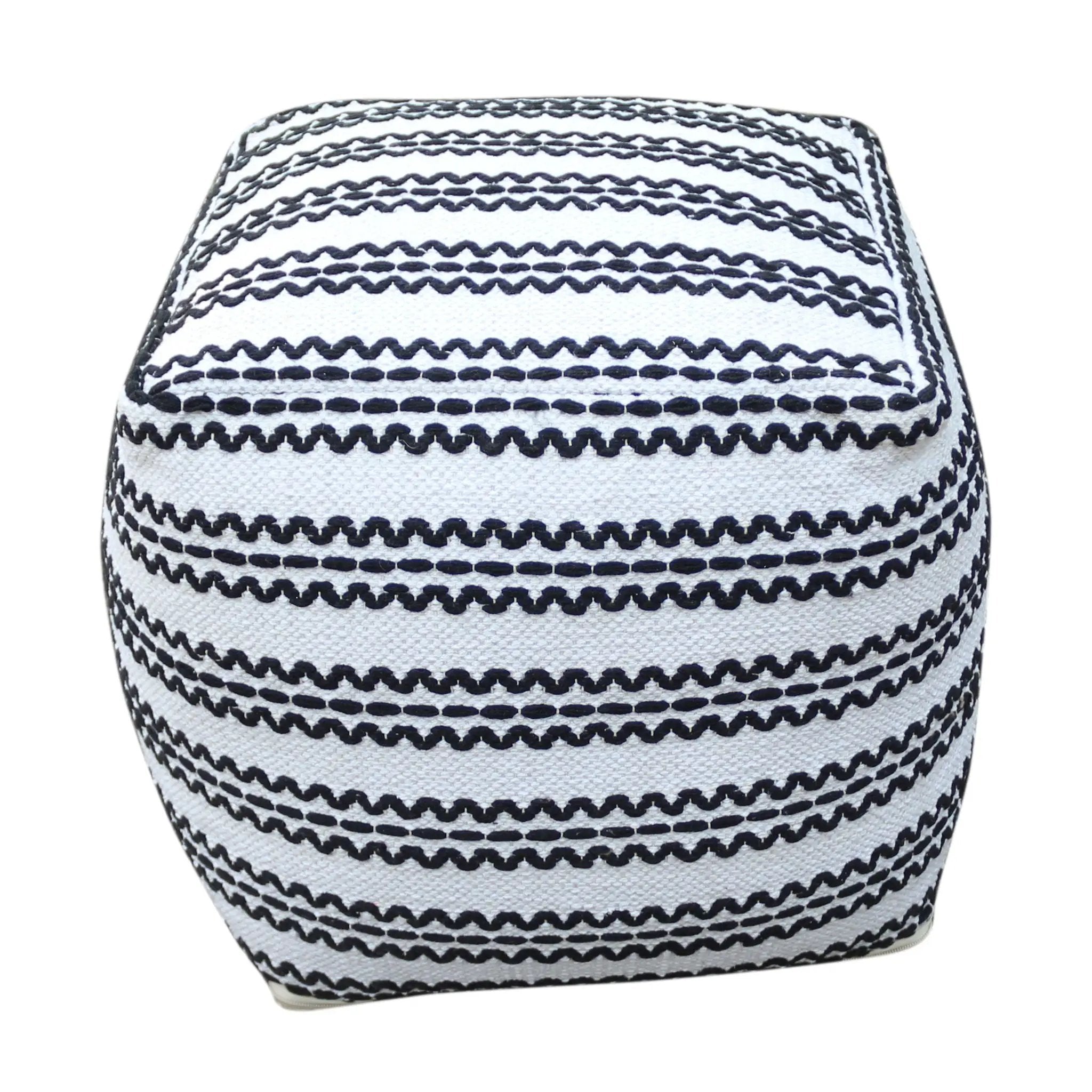 Lani - Handcrafted Fabric Pouf, Durable Cotton Square - Natural / Black by HouseOfZazla
