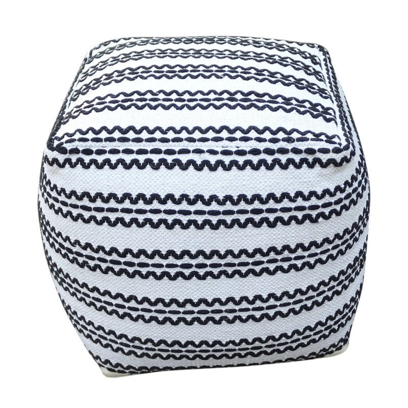 Lani - Handcrafted Fabric Pouf, Durable Cotton Square - Natural / Black by HouseOfZazla
