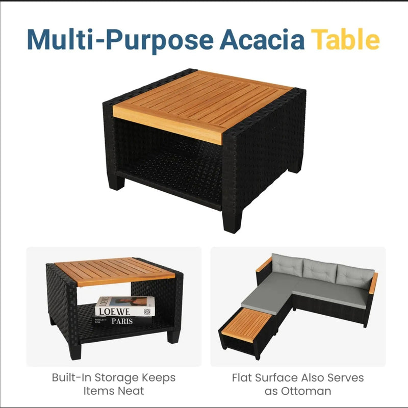 L-Shaped Patio Set With Cushions And Storage Table by HouseOfZazla