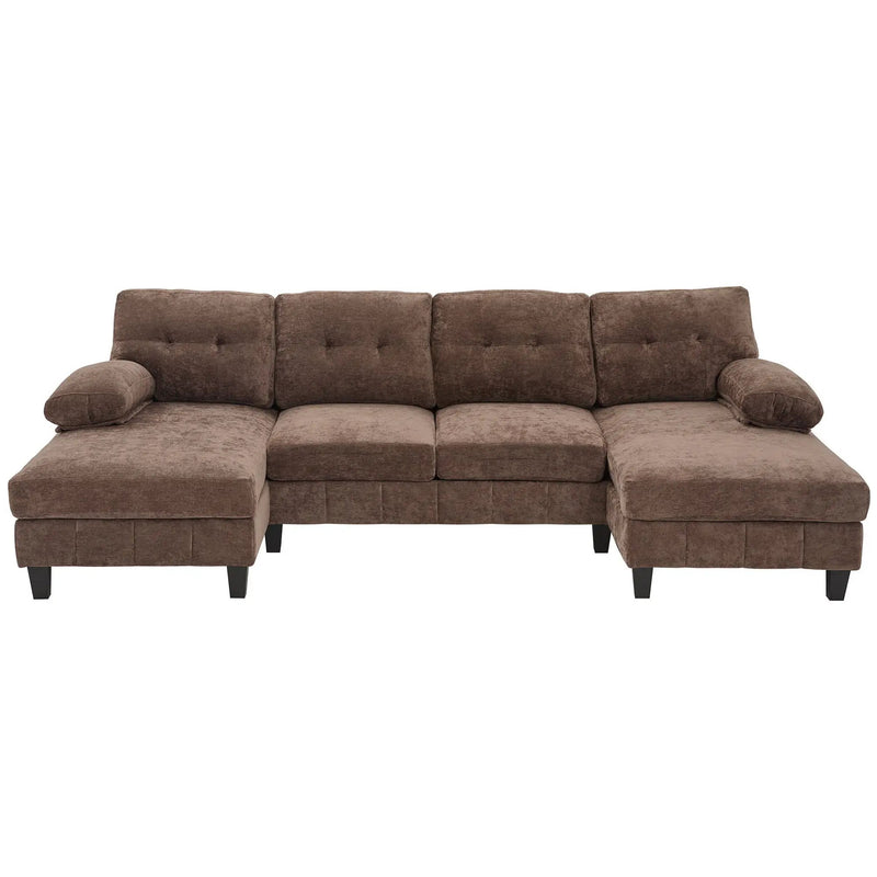 U-Shaped Sectional Sofa 103.5" Fabric Couch With Dual Chaise Lounges, Storage Pockets, Armrest Pillows by Unique Piece Furniture
