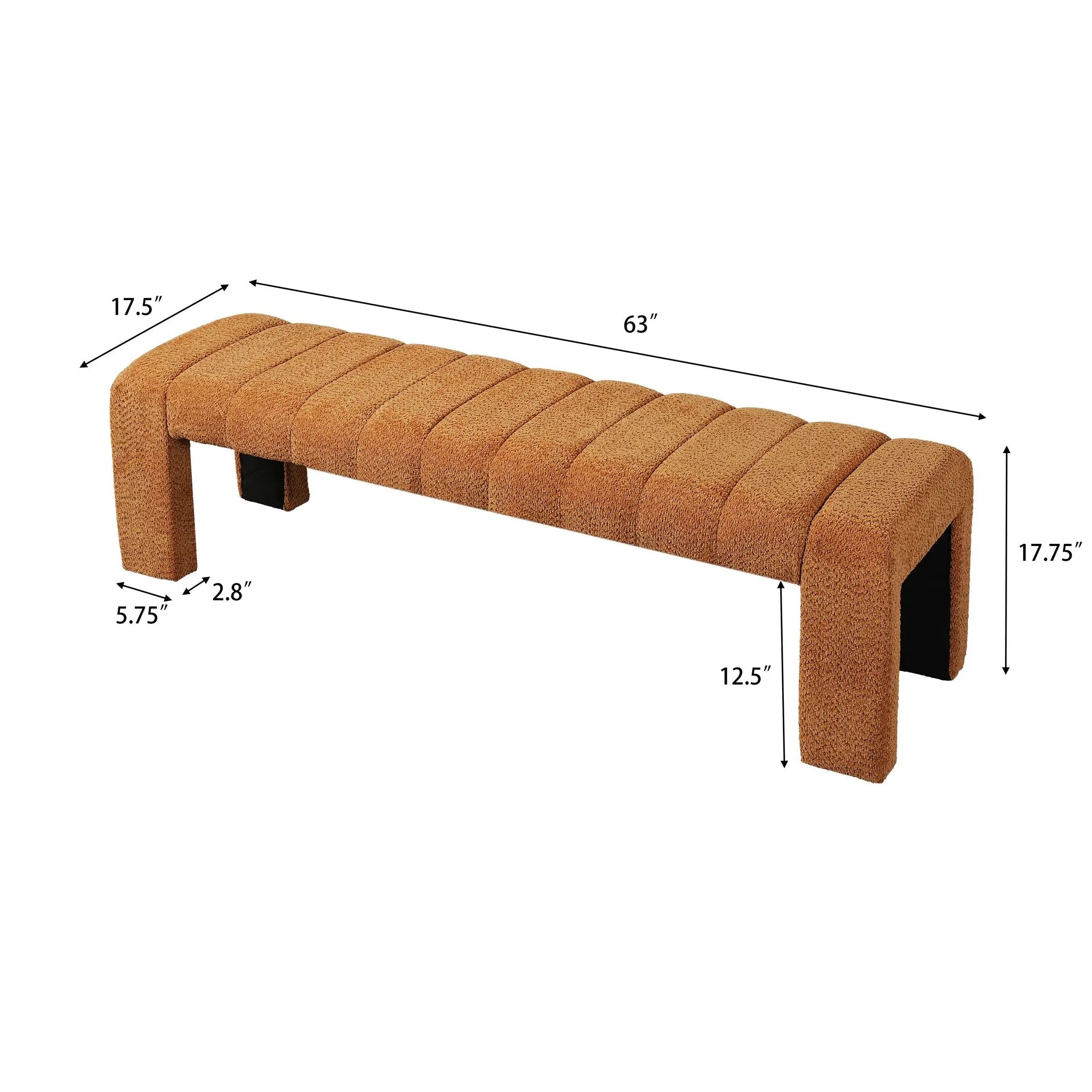 63-Inch Modern Minimalist Multi-Functional Boucle Bench in Orange by HouseOfZazla