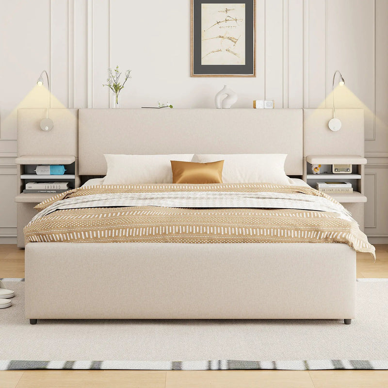 Upholstered Platform Bed With Reading Lights, Drawers, Trundle And Shelves by Unique Piece Furniture