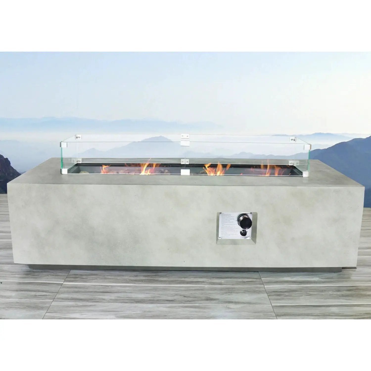 Rectangular Propane Fire Pit Table With Fiber Reinforcement And Adjustable Flame Control - Gray by HouseOfZazla