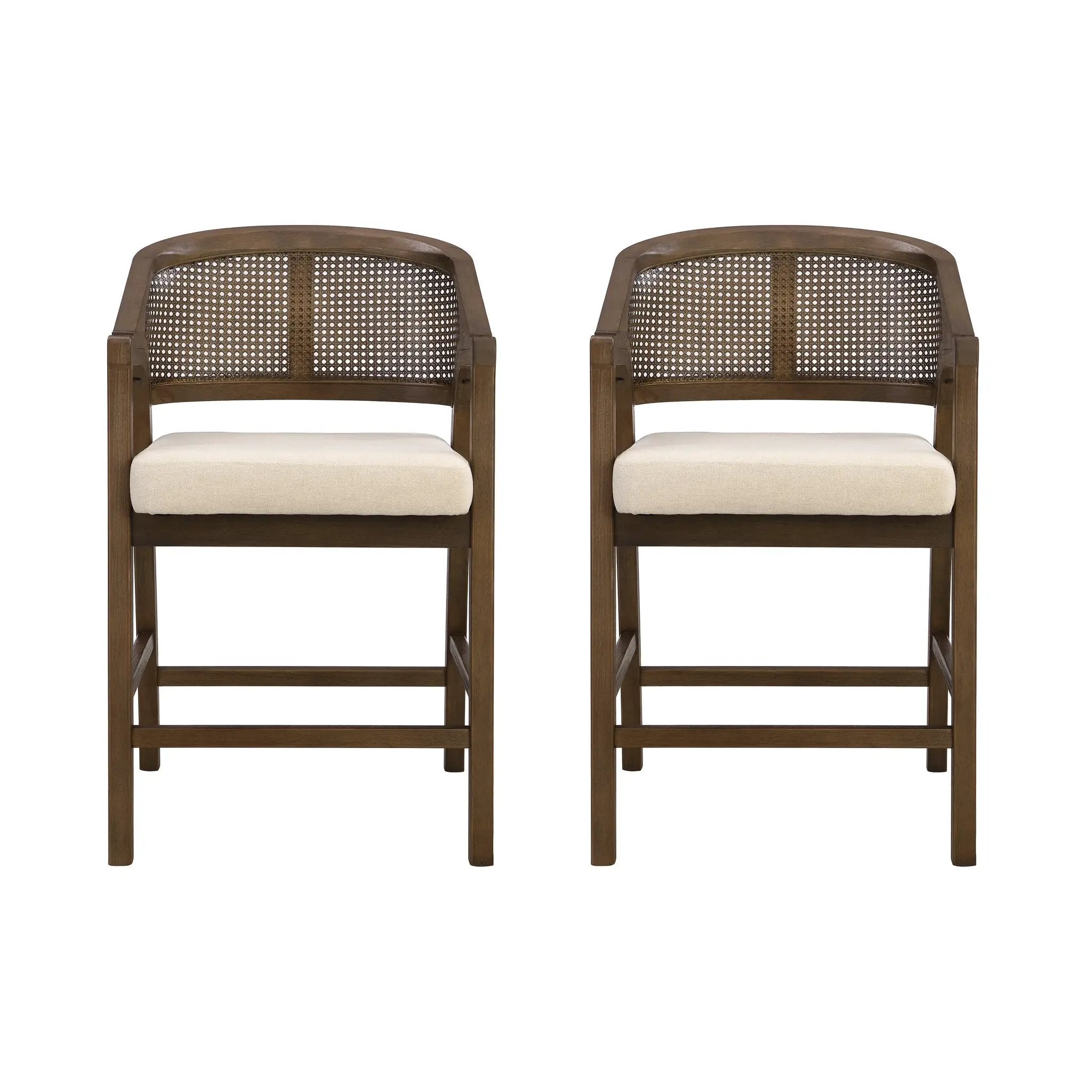 Wooden Frame Counter Stool with Rattan Back - Set of 2 by HouseOfZazla