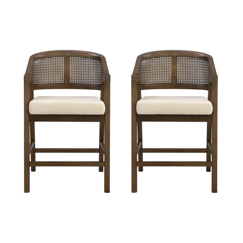 Wooden Frame Counter Stool with Rattan Back - Set of 2 by HouseOfZazla