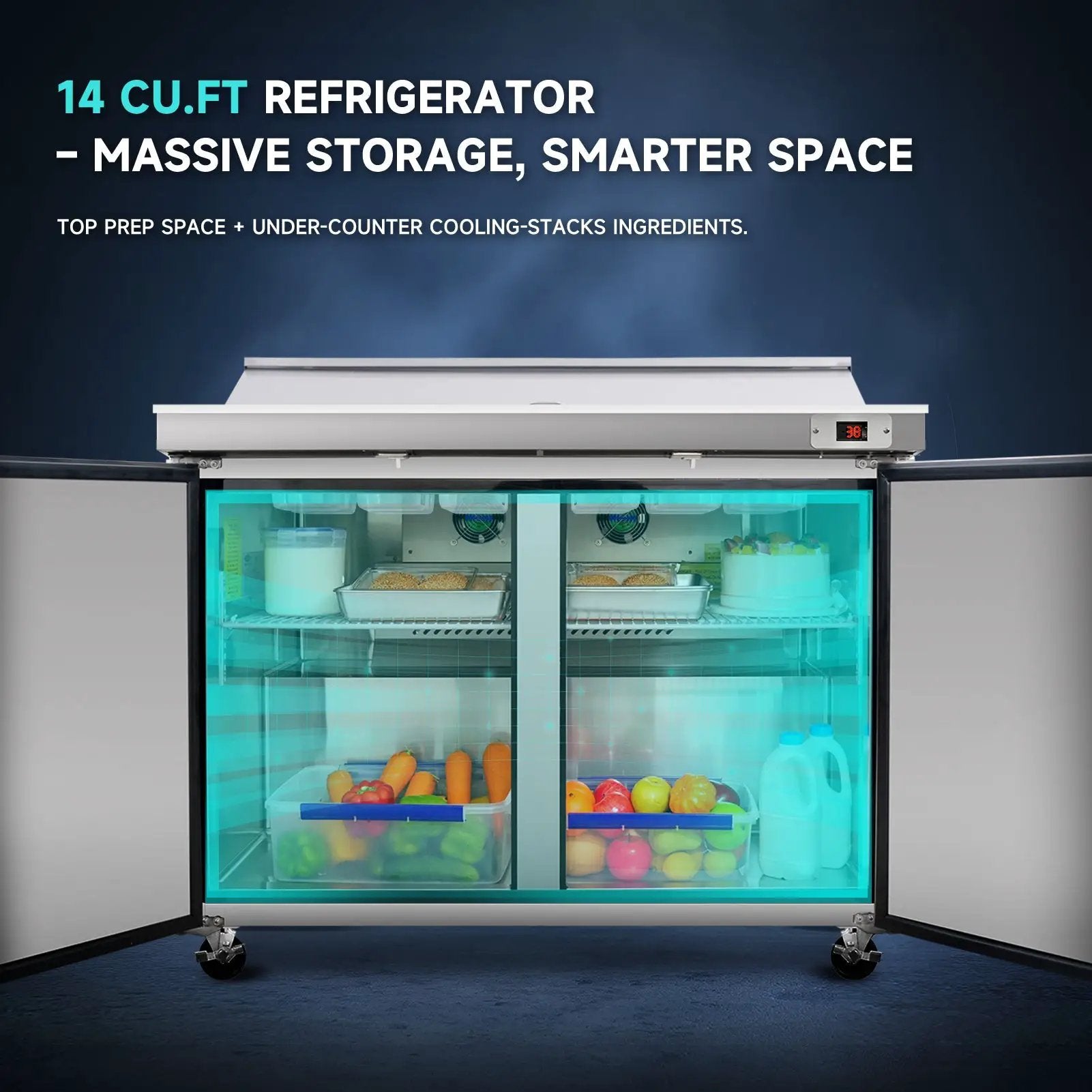48" Width Commercial Refrigerators Sandwich & Salad Prep Table with a Butcher Block Cutting Board by Chery Industrial