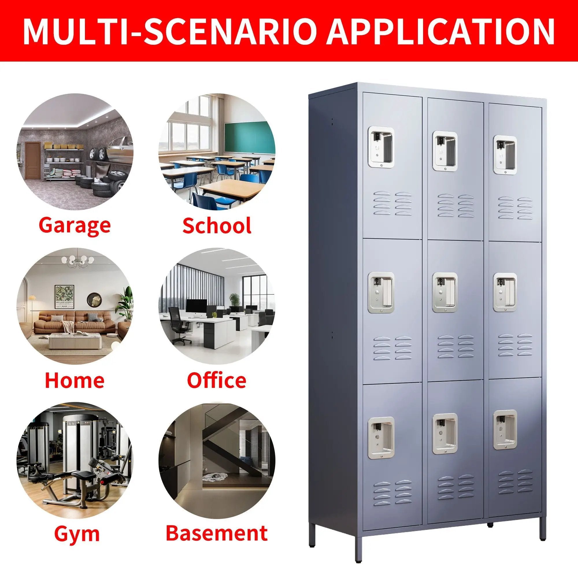 9 Door Lockers With Lock For Storage In Office, School, Gym, And Bedroom - Gray by HouseOfZazla