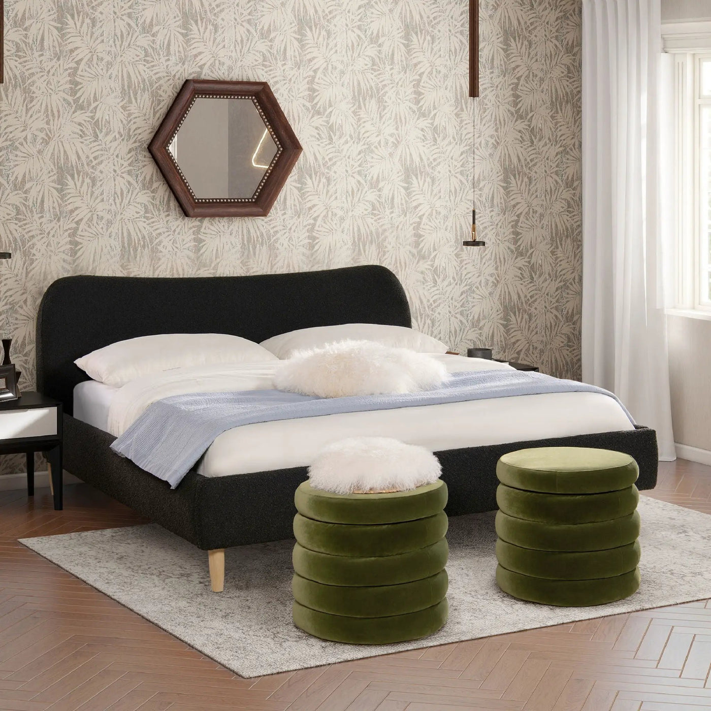 Roman - Curved Headboard Upholstered Platform Bed by Unique Piece Furniture