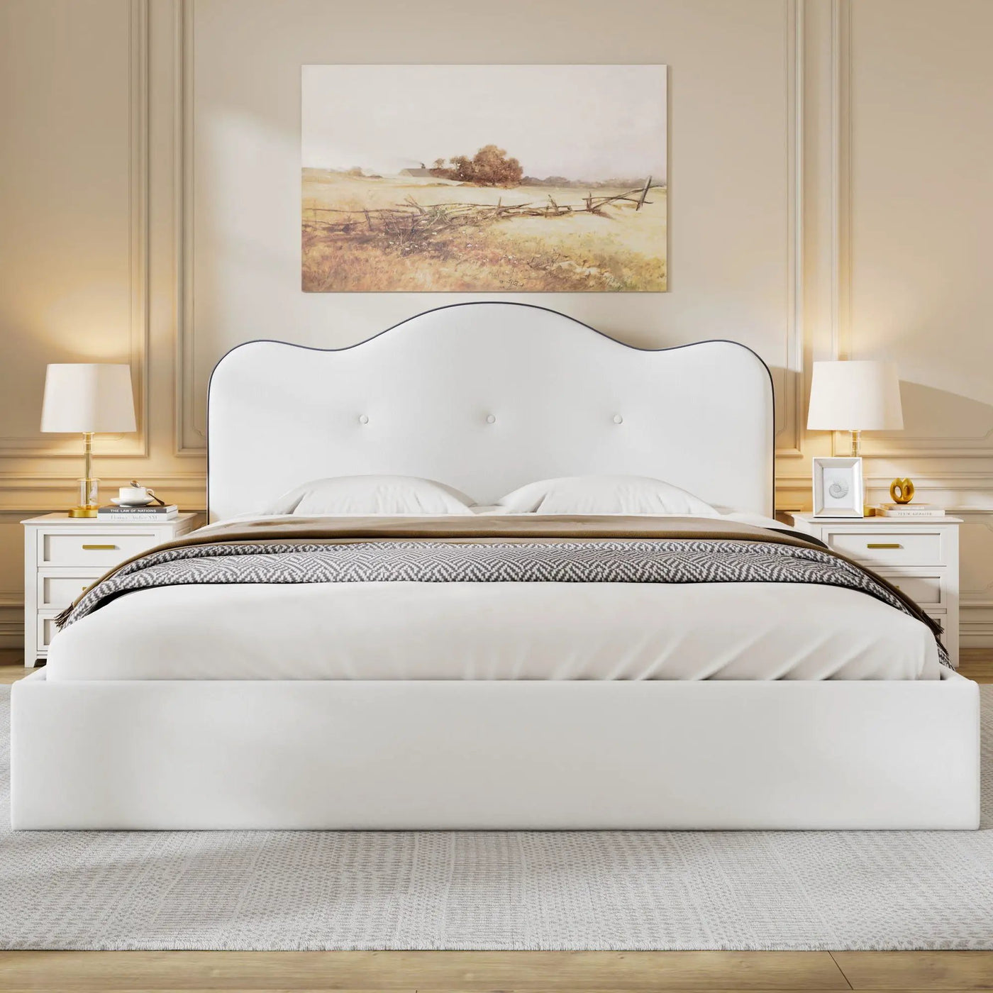 Upholstered Platform Bed With Sturdy Frame And Headboard by HouseOfZazla