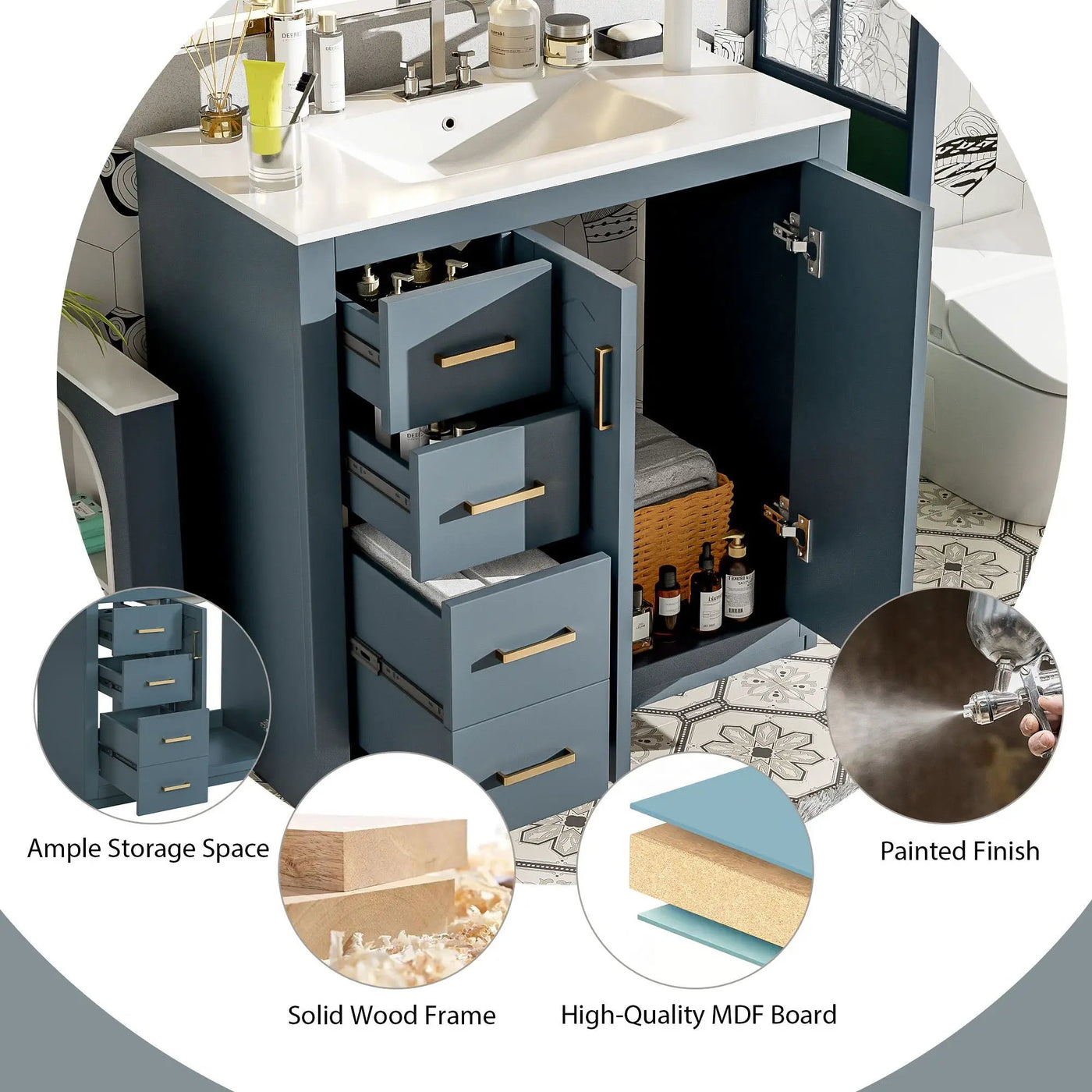 Bathroom Vanity With Sink Combo, Storage Cabinet, Freestanding Set With 3 Drawers & Soft Closing Doors by Unique Piece Furniture