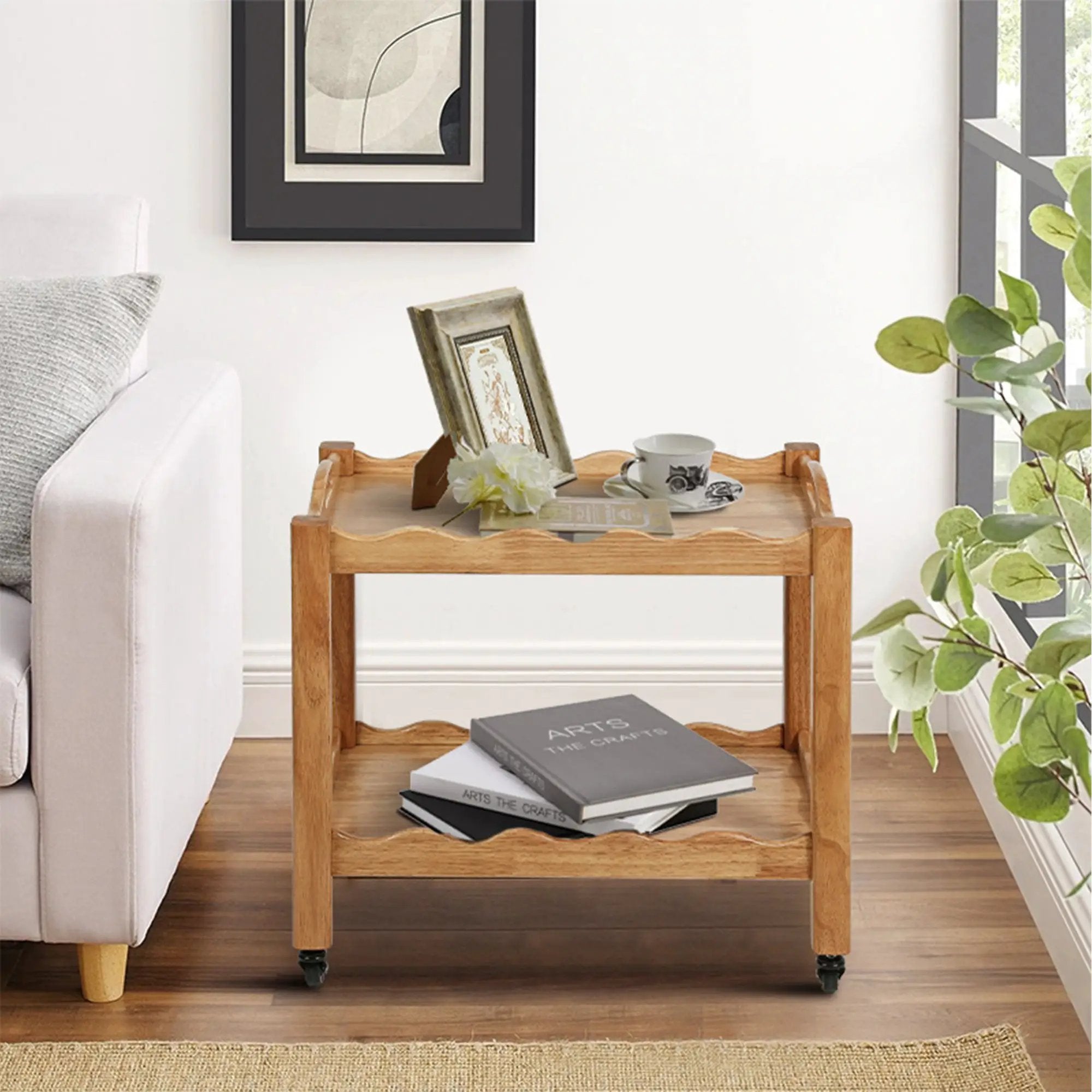 Solid Rubberwood Rolling Side Table by HouseOfZazla