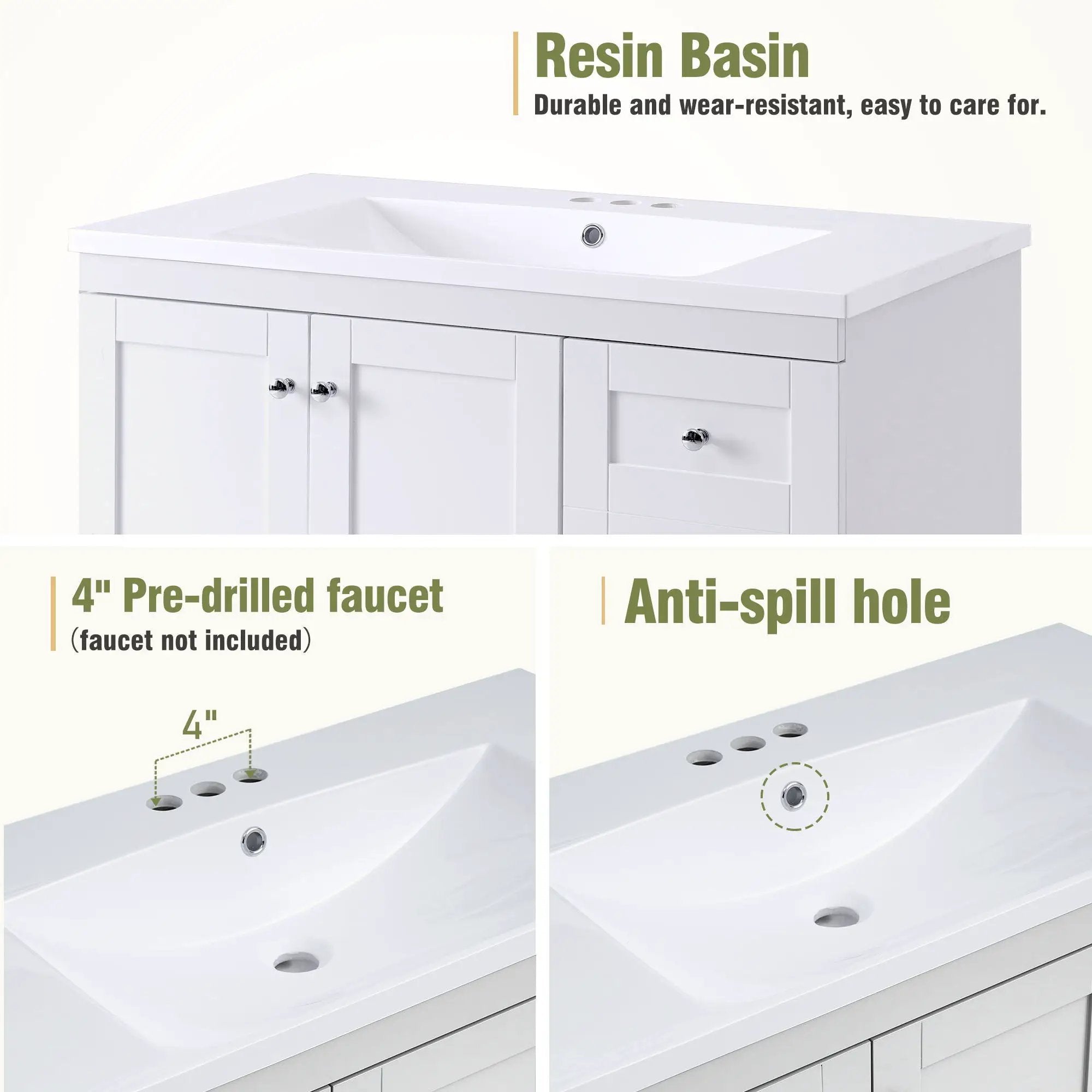 Shaker Free Standing Bathroom Vanity Cabinet With Sink, Soft Close Drawers, Soft Close Doors by HouseOfZazla