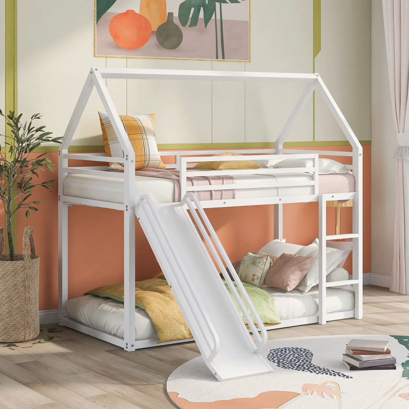 Twin Over Twin House Bunk Bed With Ladder And Slide by HouseOfZazla