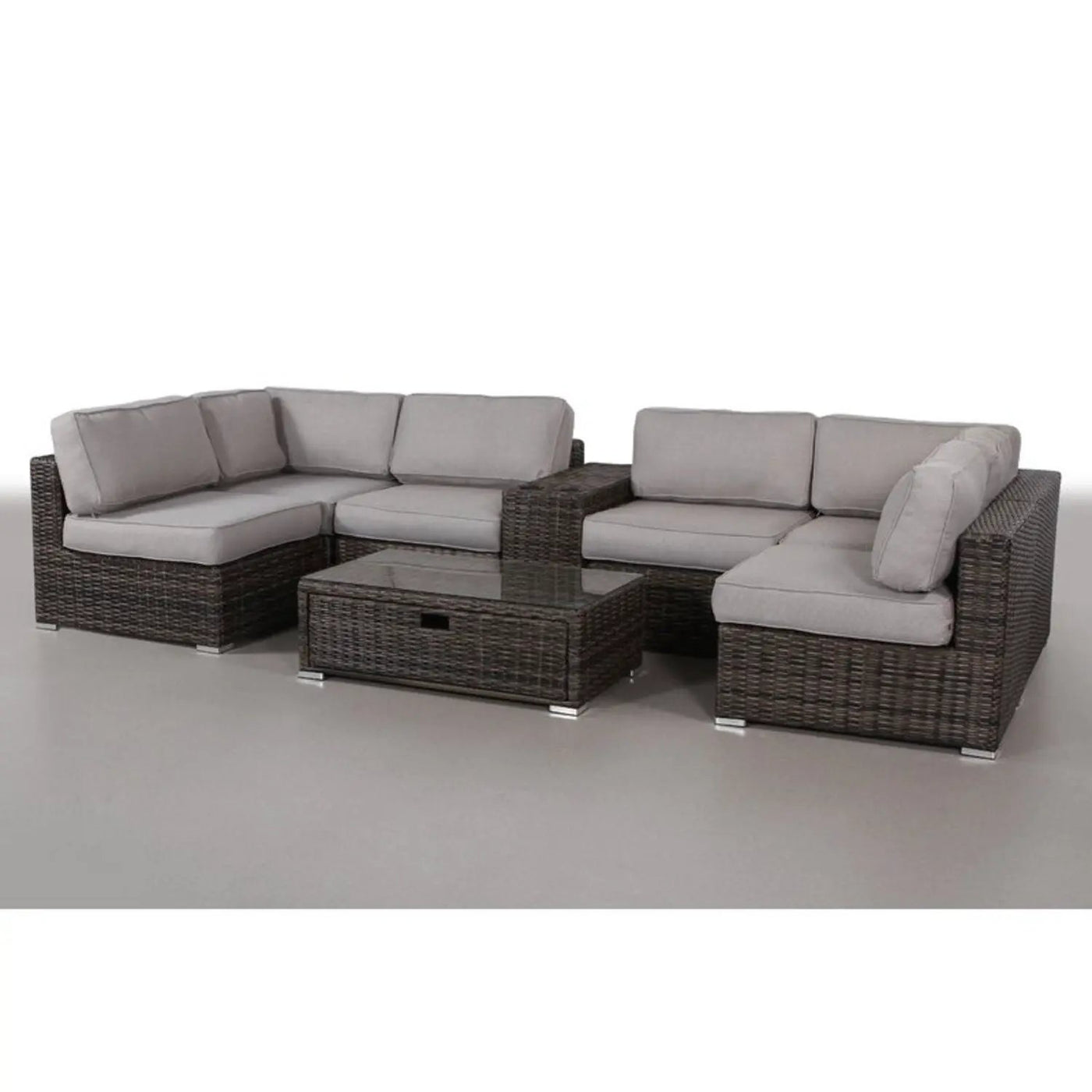 Elegant 4 Person Wicker Patio Seating Set With Cushions And Glass Top Table by Unique Piece Furniture