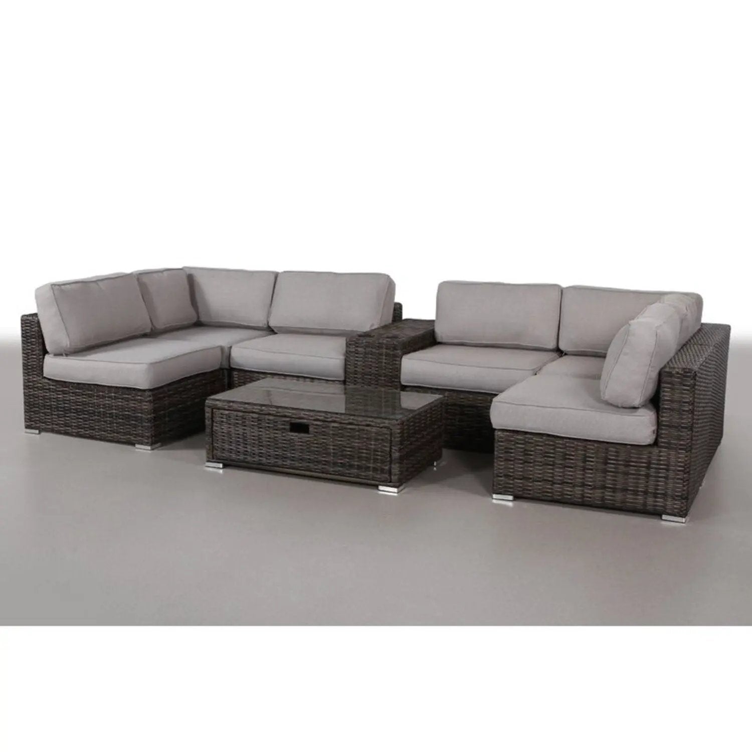 Elegant 4 Person Wicker Patio Seating Set With Cushions And Glass Top Table by Unique Piece Furniture