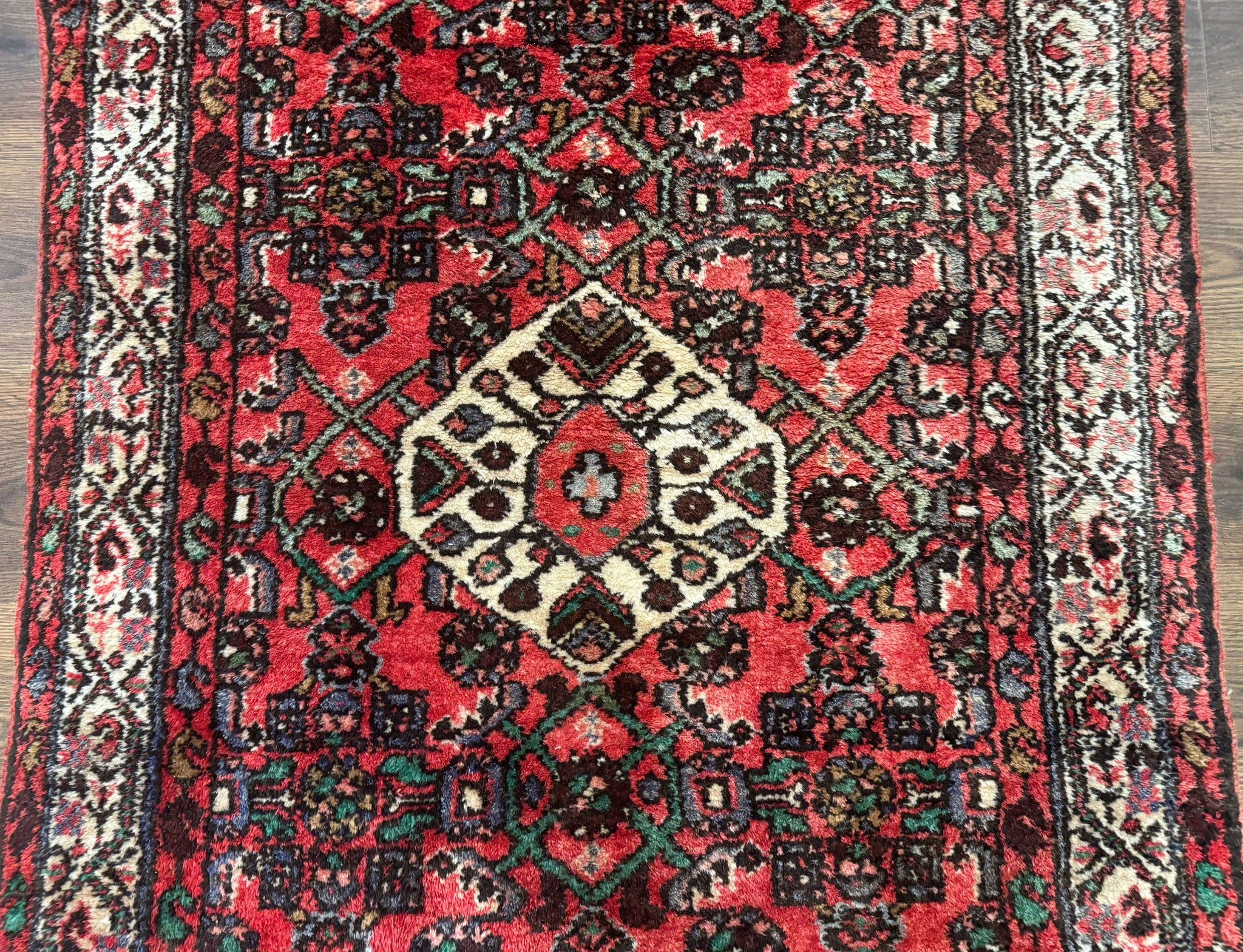 Persian Runner Rug 3x10, Wool Hand Knotted Hallway Rug 3 x 10 ft, Red and Ivory, Hamadan Angelas Runner by Jewel Rugs