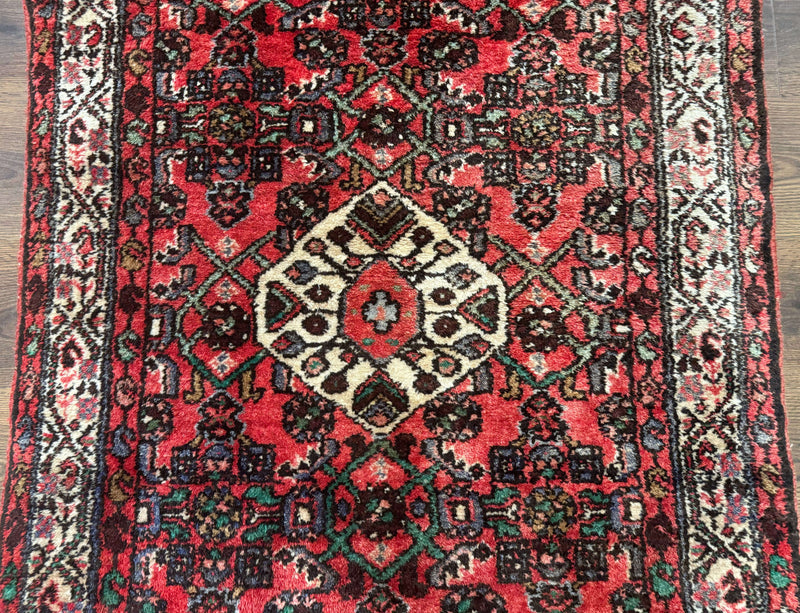 Persian Runner Rug 3x10, Wool Hand Knotted Hallway Rug 3 x 10 ft, Red and Ivory, Hamadan Angelas Runner by Jewel Rugs