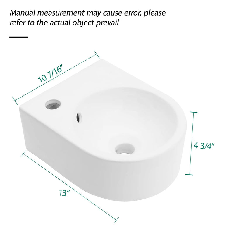 Modern Rectangle Wall Mount Bathroom Sink With Single Faucet Hole - White by HouseOfZazla