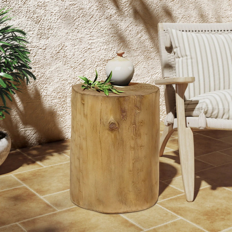 Hand Painted Wood Stump Style Outdoor Side Table - Light Brown by HouseOfZazla