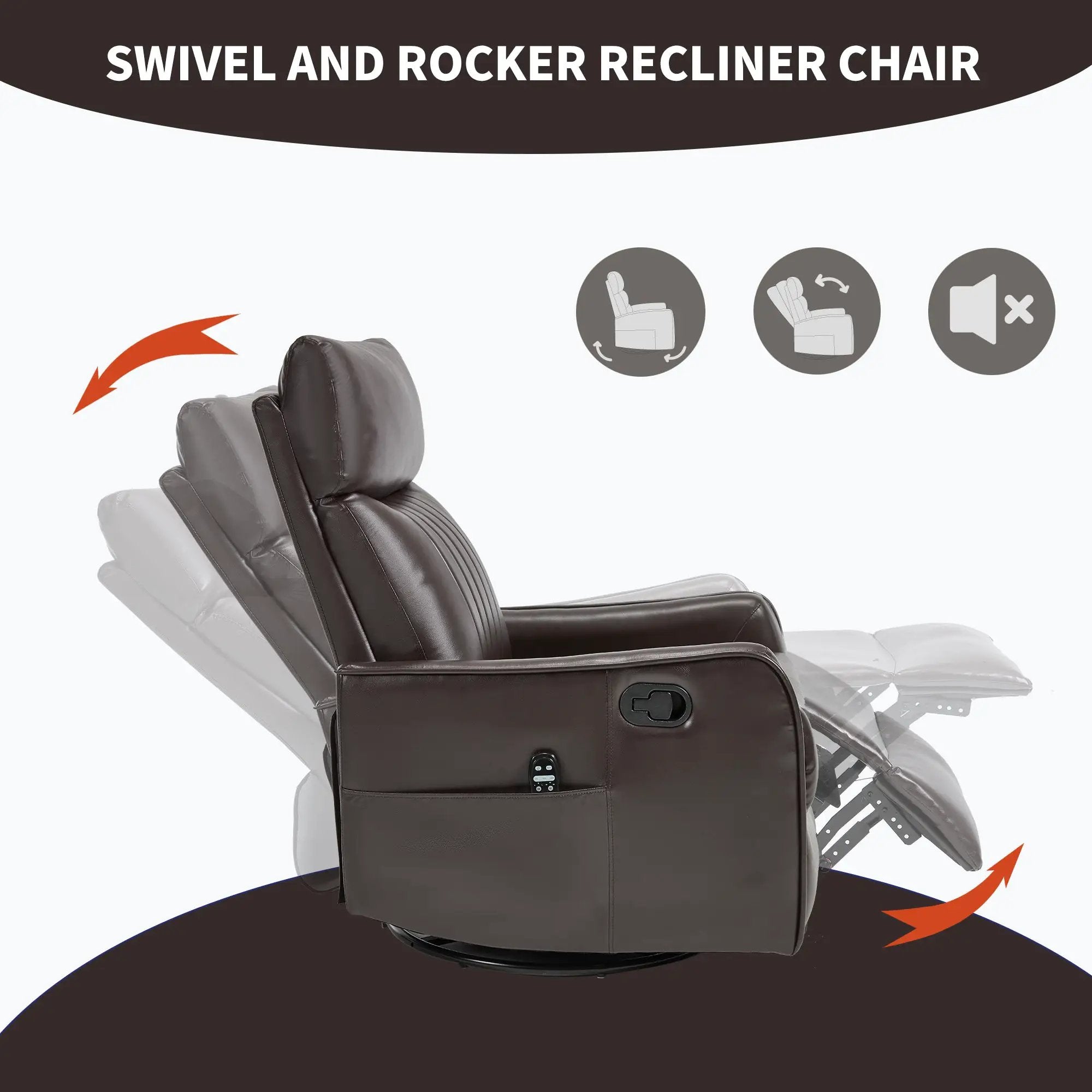 Brown Faux Leather Heat Massage Manual Recliner Chair by HouseOfZazla