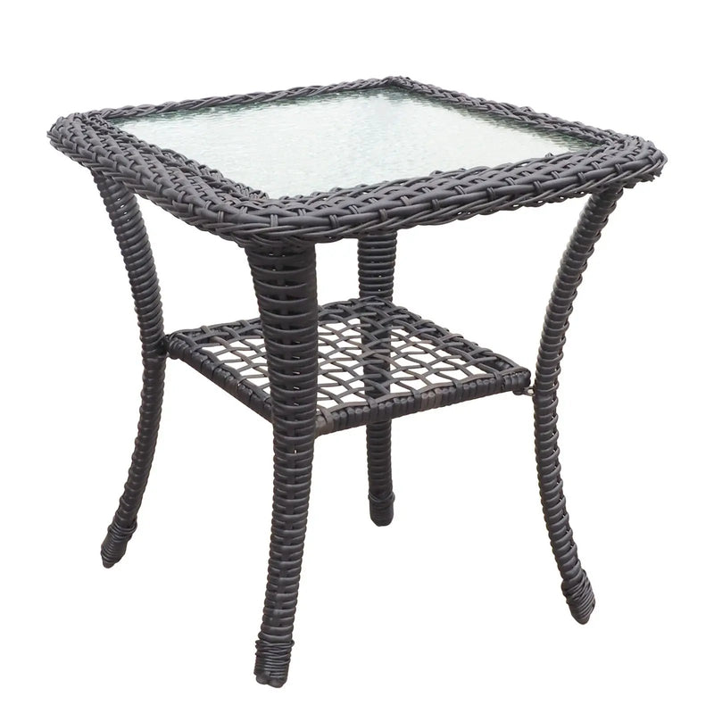 3 Pieces Conversation Set, Outdoor Wicker Rocker Swivel Patio Bistro Set, Rocking Chair With Glass Top Side Table by HouseOfZazla
