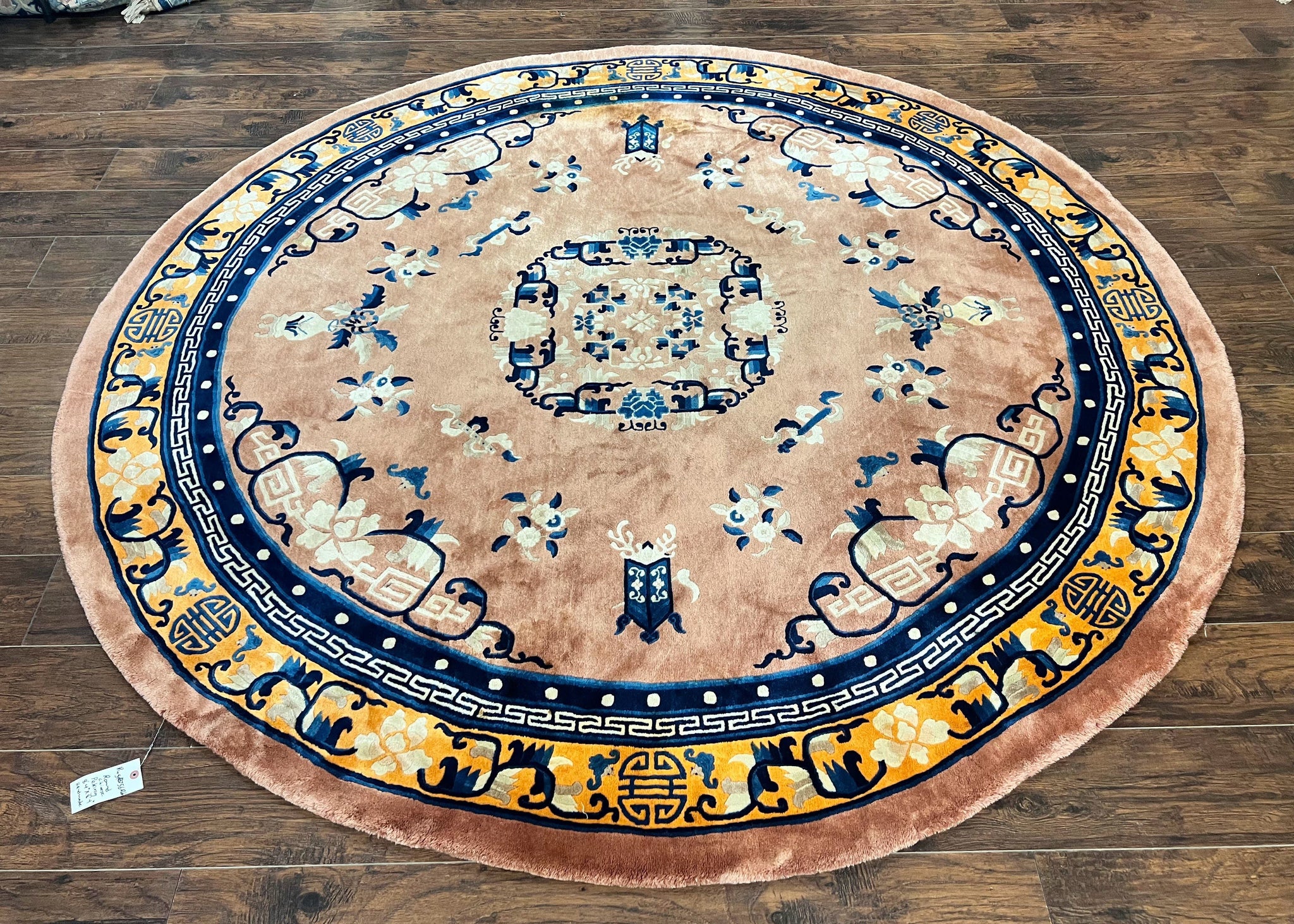 Antique Round Chinese Wool Rug 8x8, Chinese Peking Carpet, Asian Oriental Carpet 8 x 8 ft, Chinese Art Deco Rug, Nichols Rug by Jewel Rugs