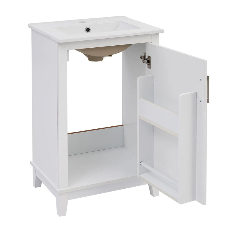 Modern Small Bathroom Vanity Cabinet With Ceramic Basin, Ample Storage, 1 Soft Close Door by HouseOfZazla
