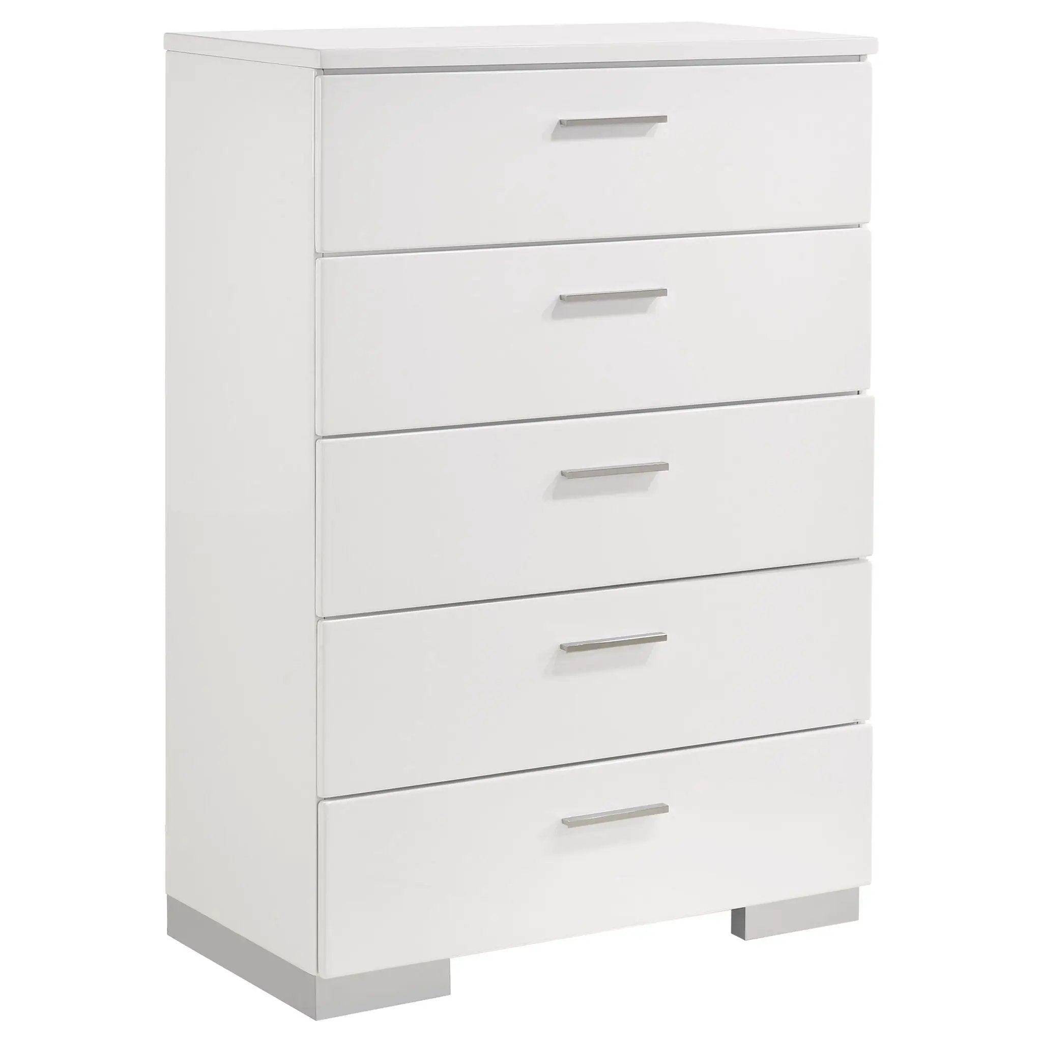 Felicity 5-drawer Bedroom Chest White High Gloss by Unique Piece Furniture