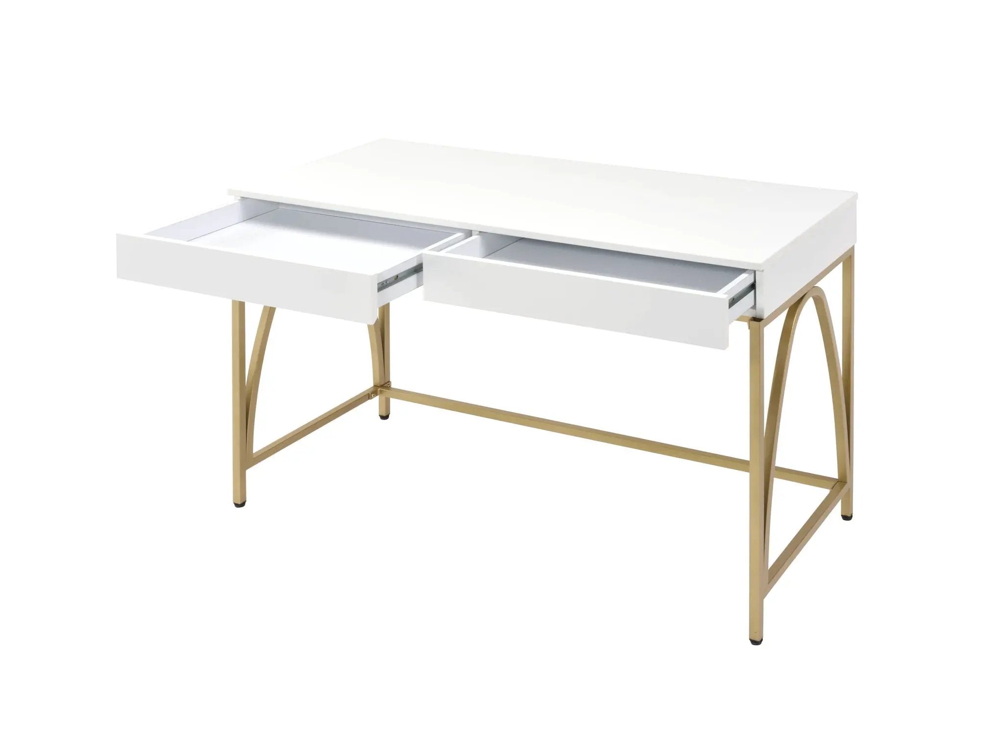 Lightmane - Vanity Desk (Same 92660) - White High Gloss & Gold by Unique Piece Furniture