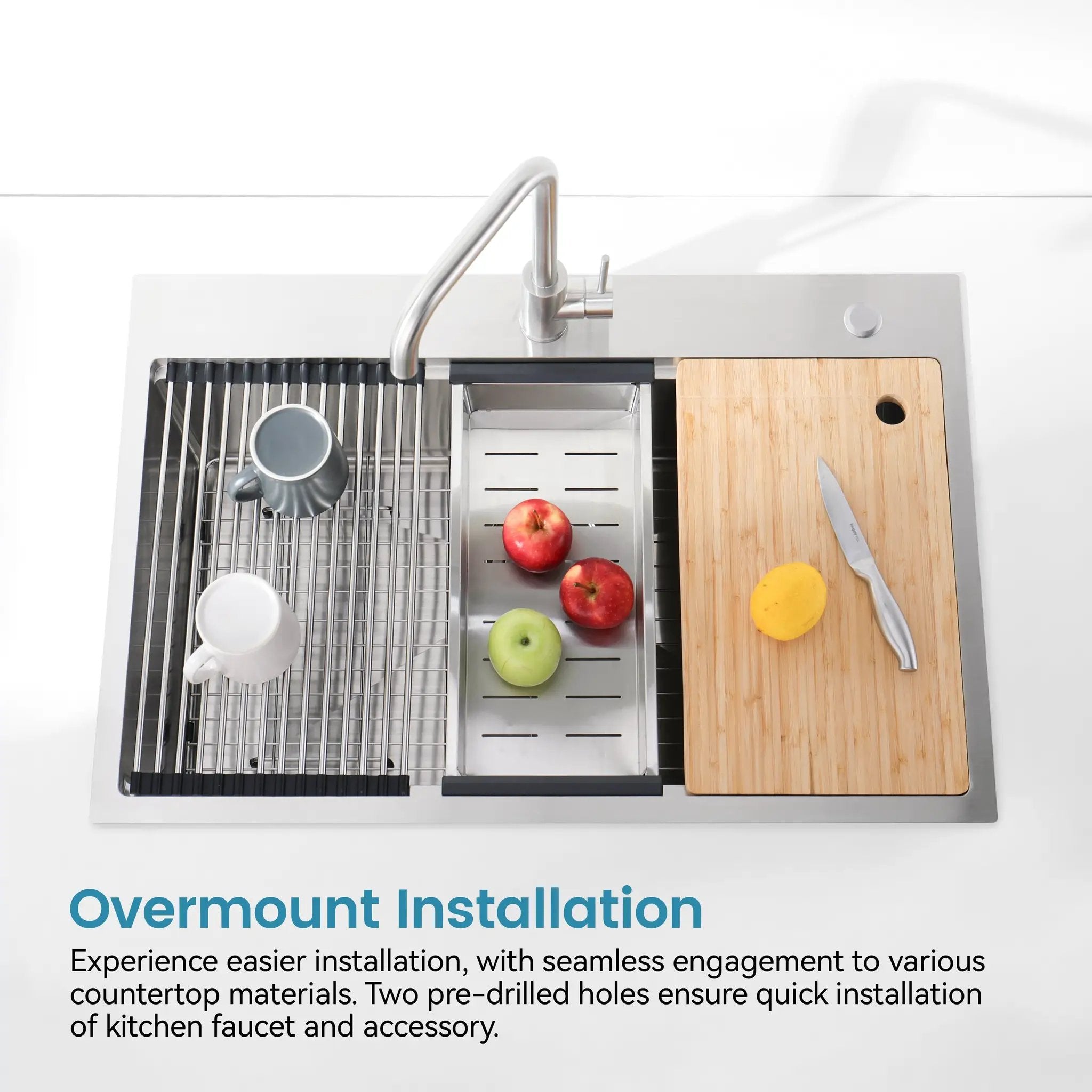 Stainless Steel Kitchen Sink, 36"x22" Single Bowl, Overmount, Brushed by HouseOfZazla