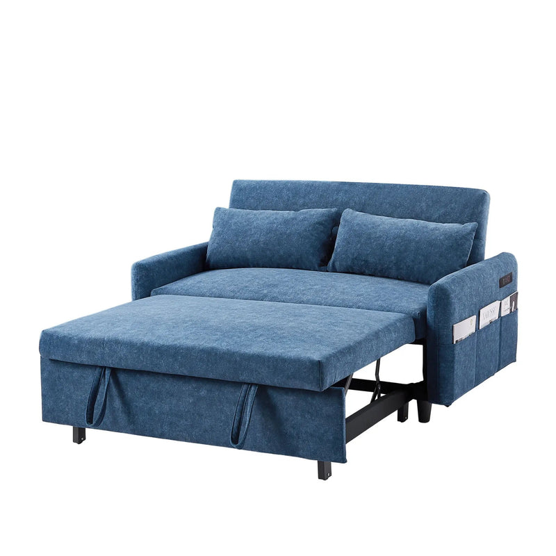 Pull Out Sleep Sofa Bed Loveseats Sofa Couch With Adjsutable Backrest, Storage Pockets, 2 Soft Pillows, USB Ports For Living Room, Bedroom, Apartment, Office by HouseOfZazla
