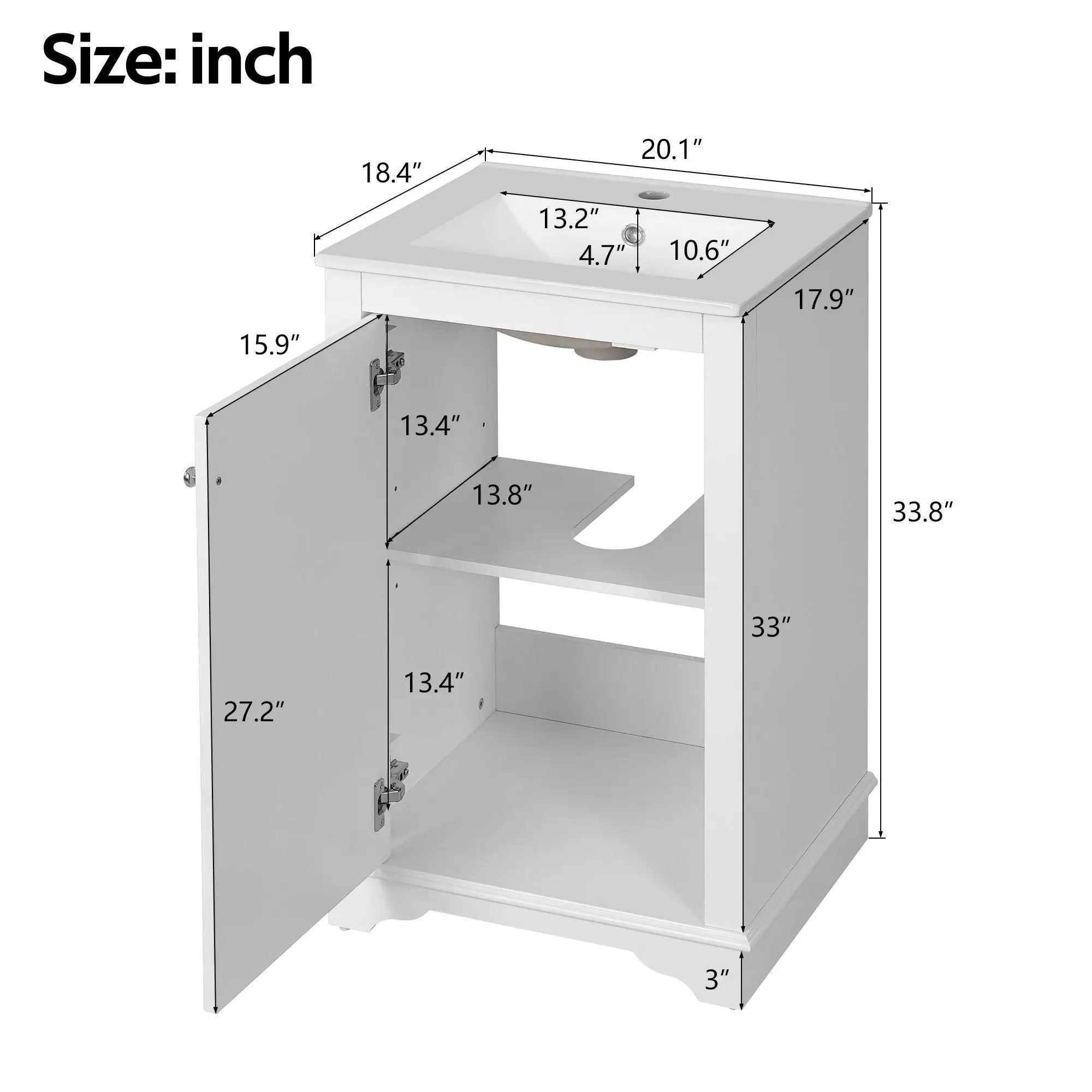 Bathroom Vanity With Sink, Freestanding Single Cabinet Set, Soft Close Door, Adjustable Shelf by Unique Piece Furniture