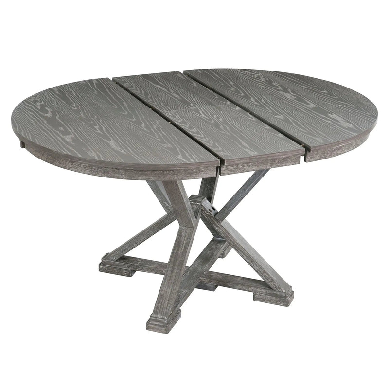 Dining Set With Extendable Round Table And 4 Upholstered Chairs