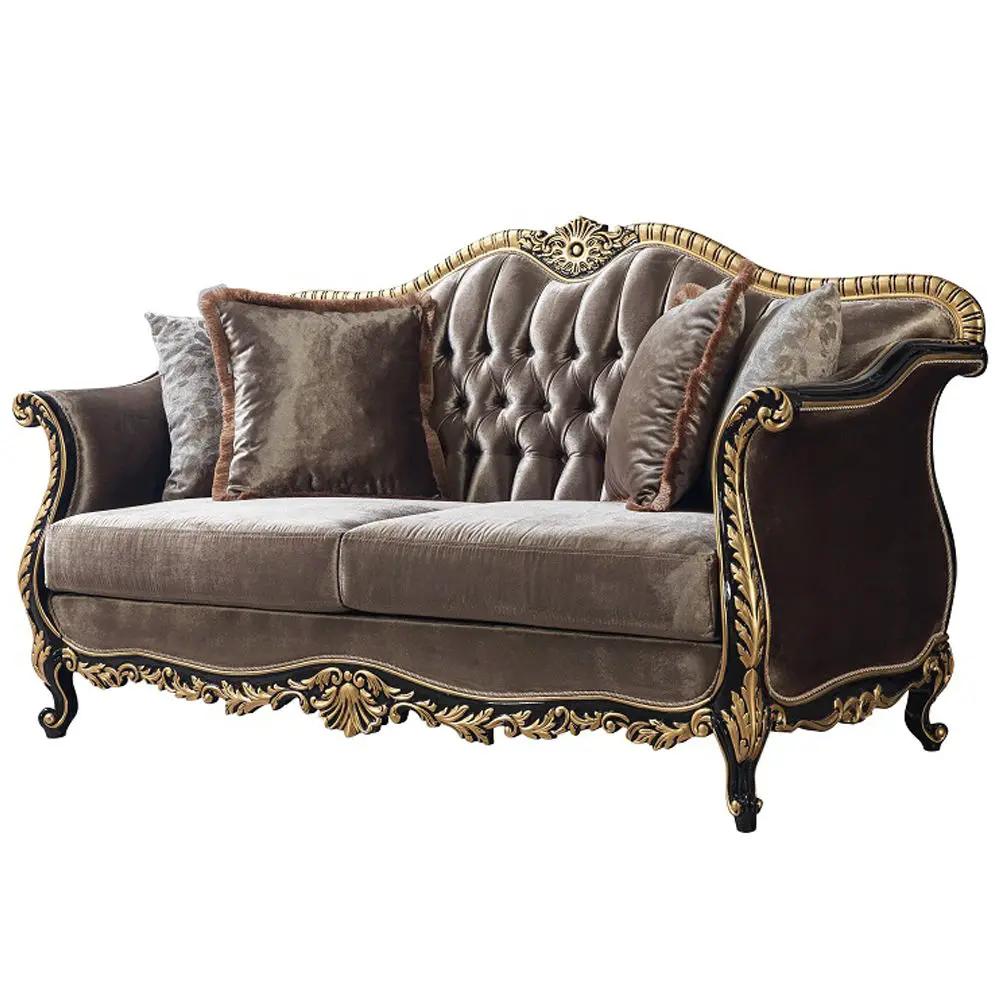 Betria - Loveseat With 4 Pillows - Light Green Velvet, Gold & Black High Gloss by Unique Piece Furniture