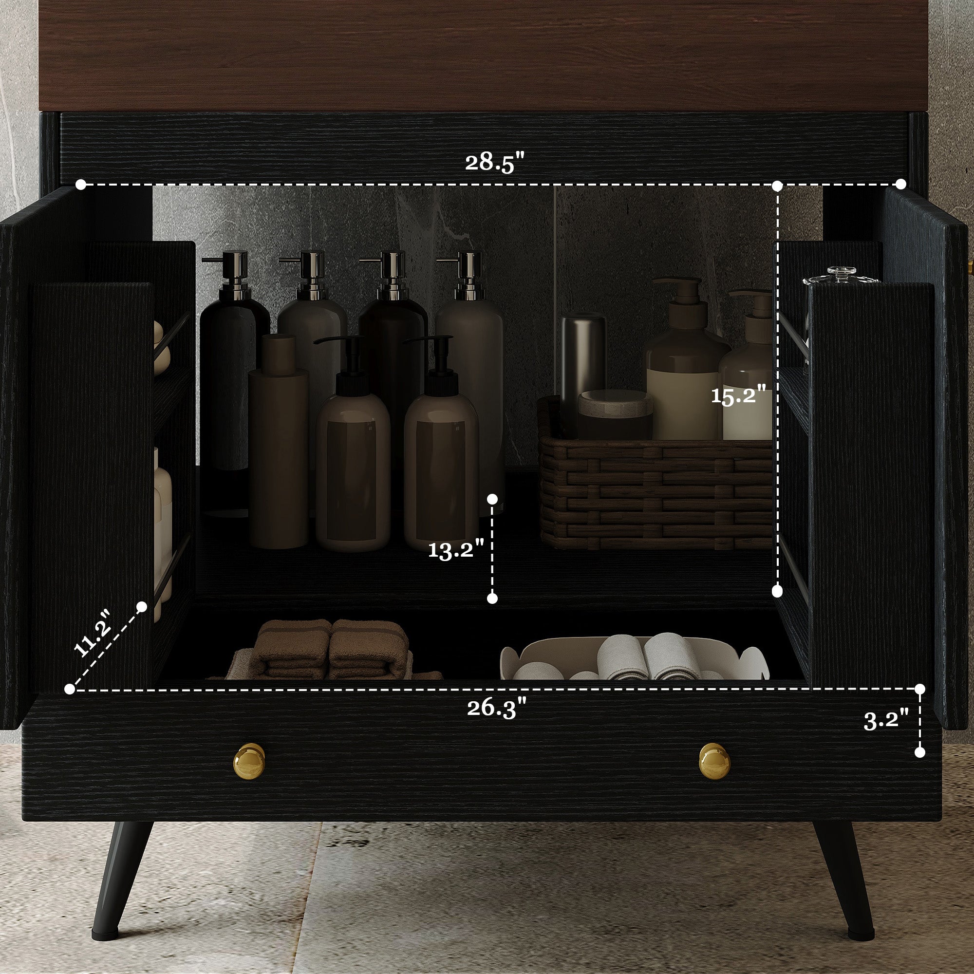 Contemporary Free-standing Bathroom Vanity with Faux Marble Top & Ceramic Sink by HouseOfZazla