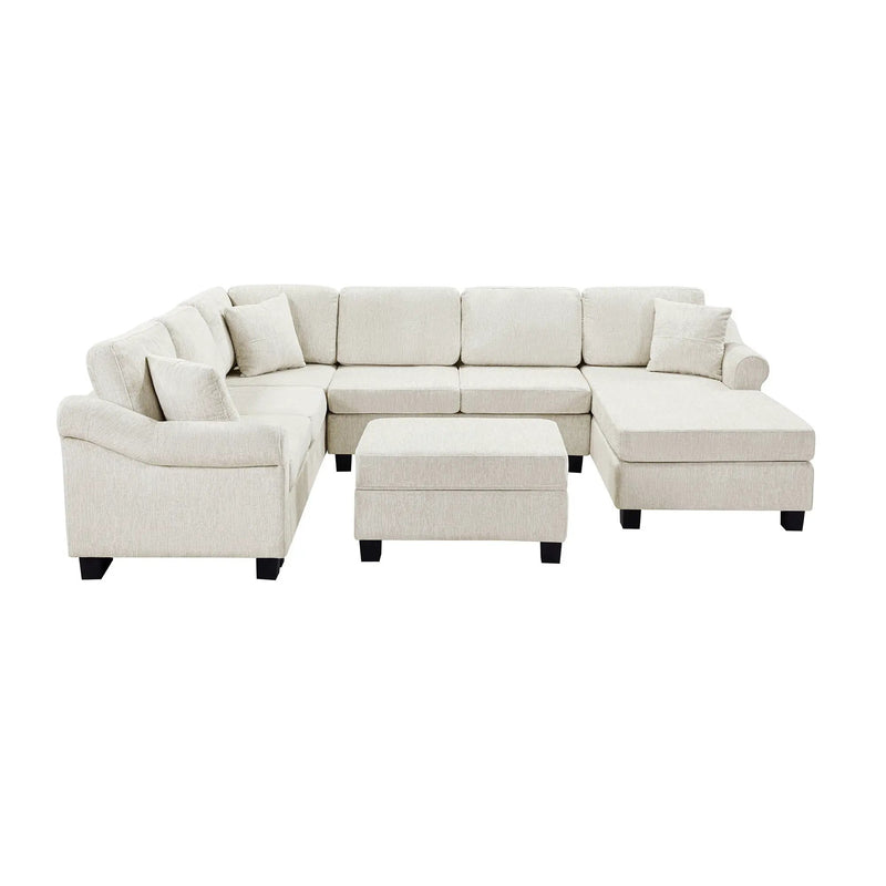 Contemporary U - Shaped Sectional Sofa With Movable Storage Ottoman by Unique Piece Furniture