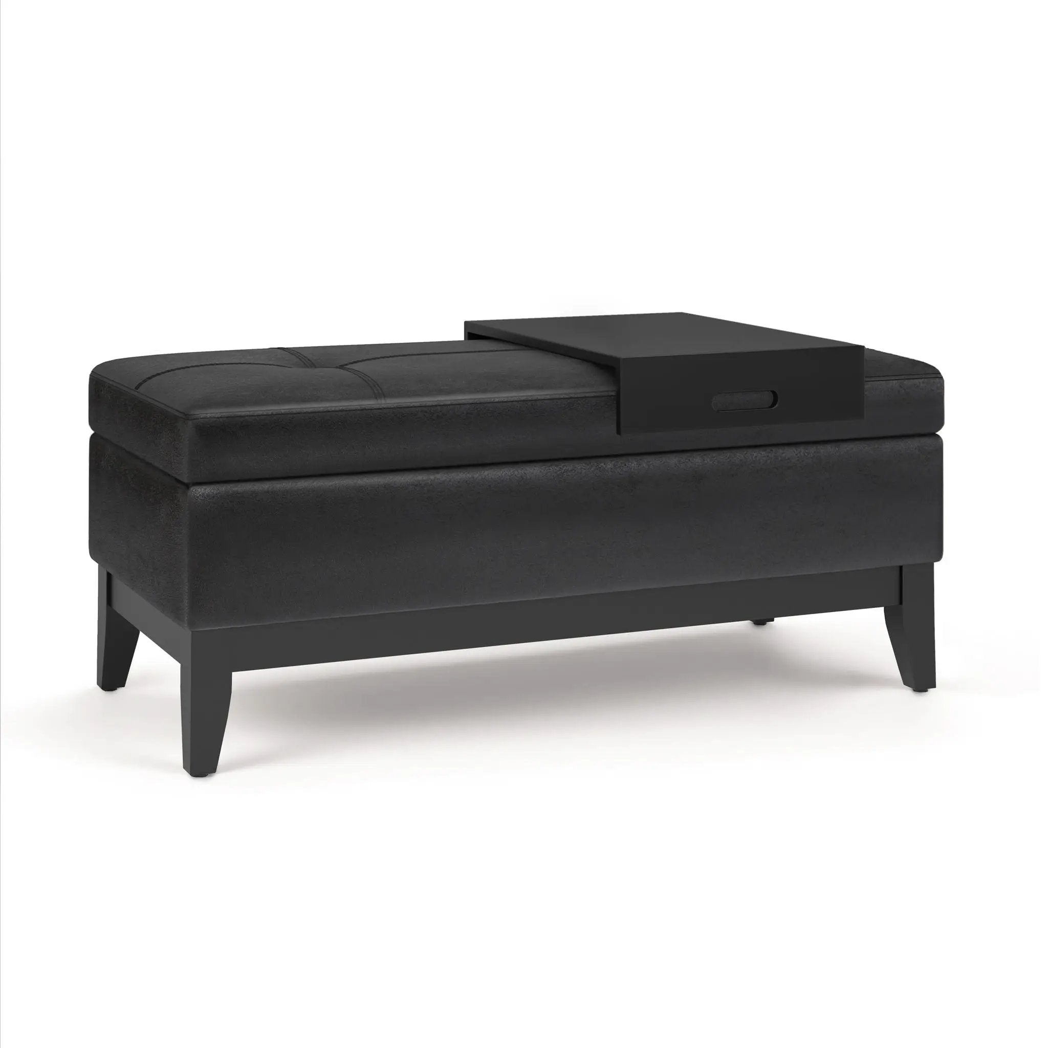 Oregon - Storage Ottoman Bench With Tray - Distressed Black by Unique Piece Furniture