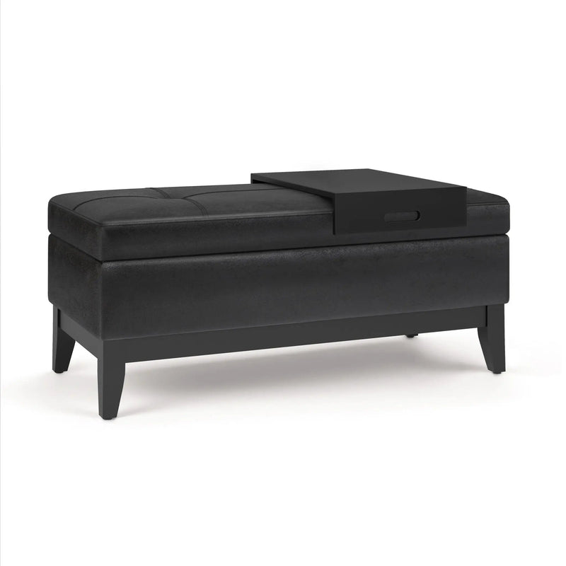 Oregon - Storage Ottoman Bench With Tray - Distressed Black by Unique Piece Furniture