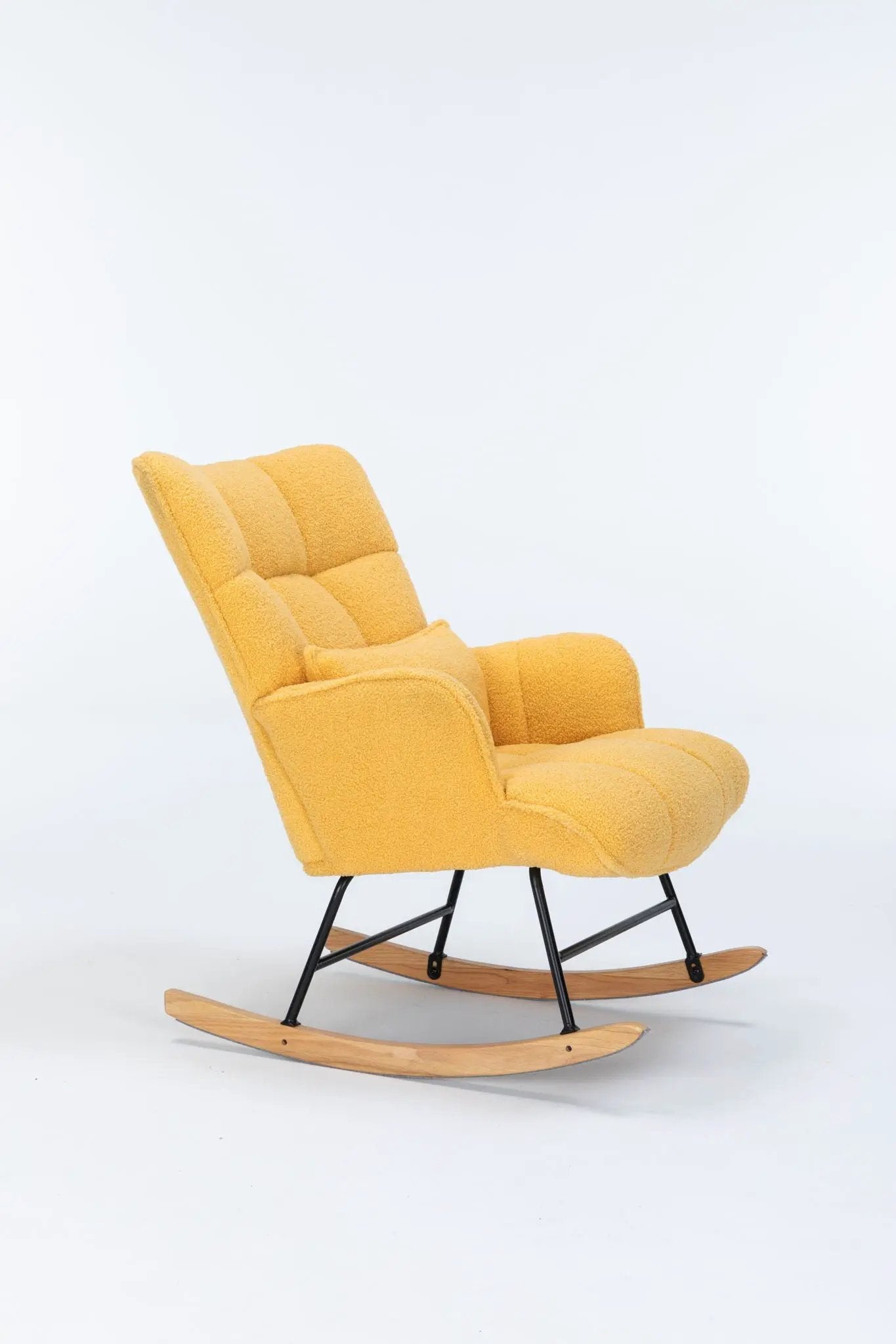 Rocking Chair Nursery, Teddy Upholstered Glider Rocker With High Backrest, Reading Chair Modern Rocking Accent Chairs Glider Recliner For Living Room - Yellow by HouseOfZazla