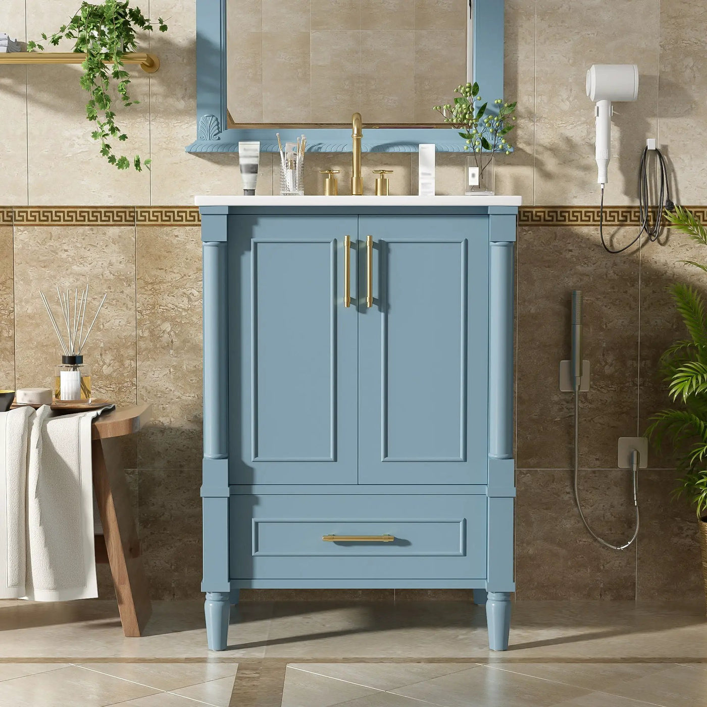 Bathroom Vanity With Ornate French Cylinder Legs, Soft Close Drawer by HouseOfZazla