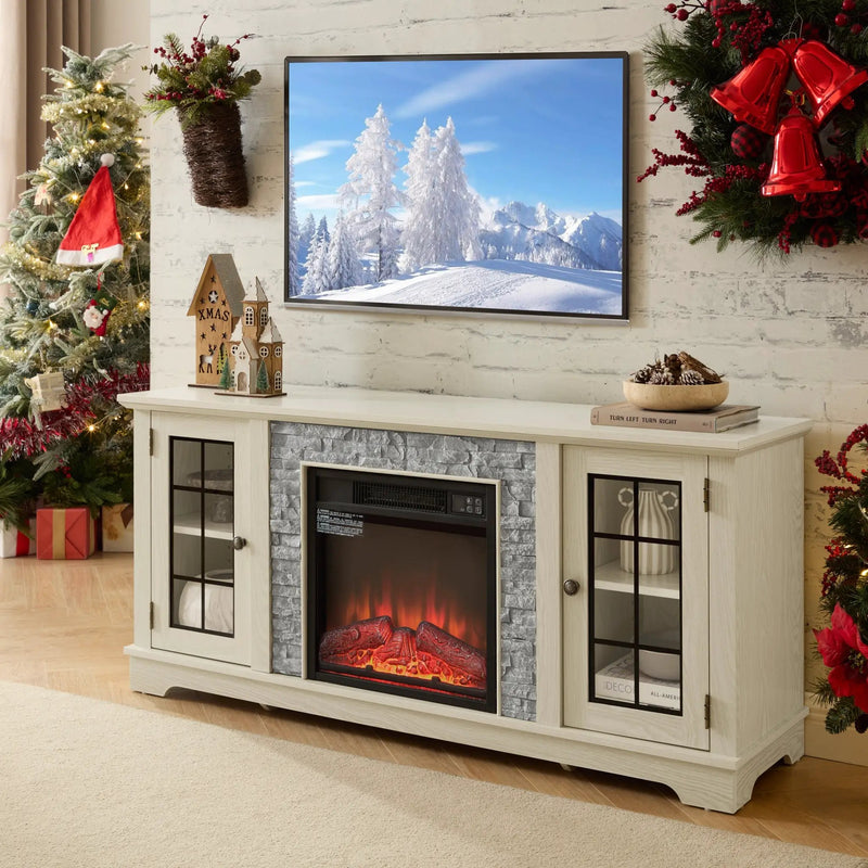 58" Modern TV Stand with Electric Fireplace and Storage by HouseOfZazla