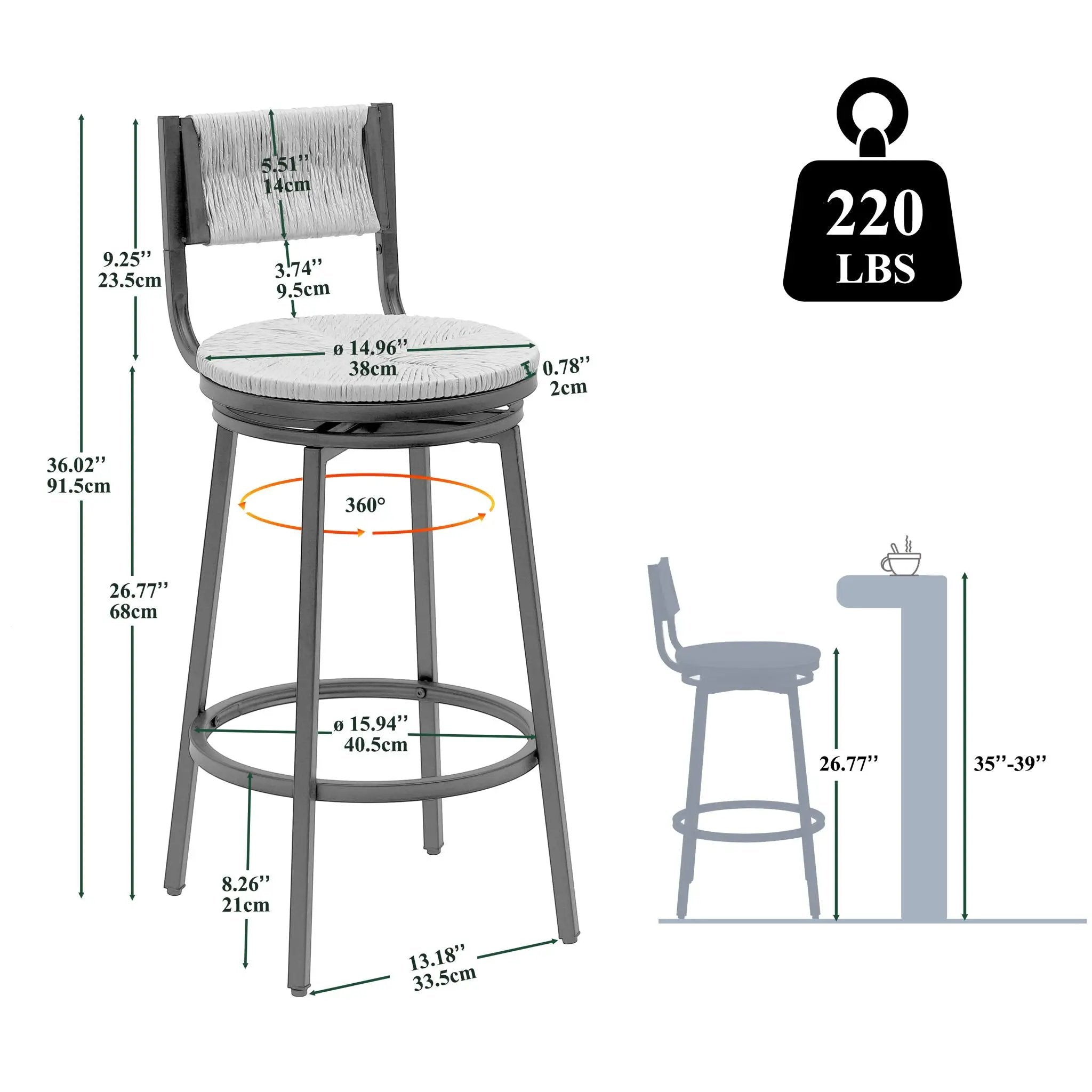 Bar Stools Swivel Counter Chairs With Metal Frame Hand Woven Paper Rope Dining Barstools For Kitchen Counter (Set of 2) by HouseOfZazla