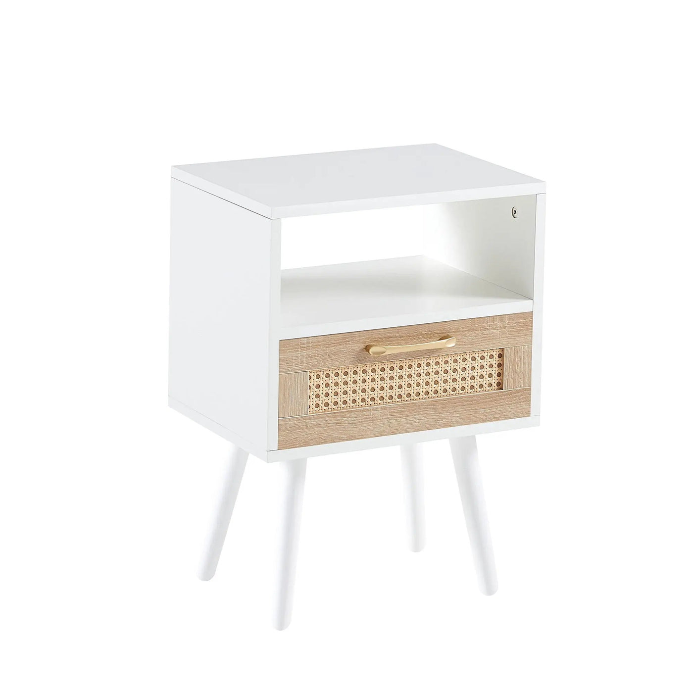 15.75" Rattan End Table With Drawer And Solid Wood Legs, Modern Nightstand, Side Table For Living Room, Bedroom by Unique Piece Furniture