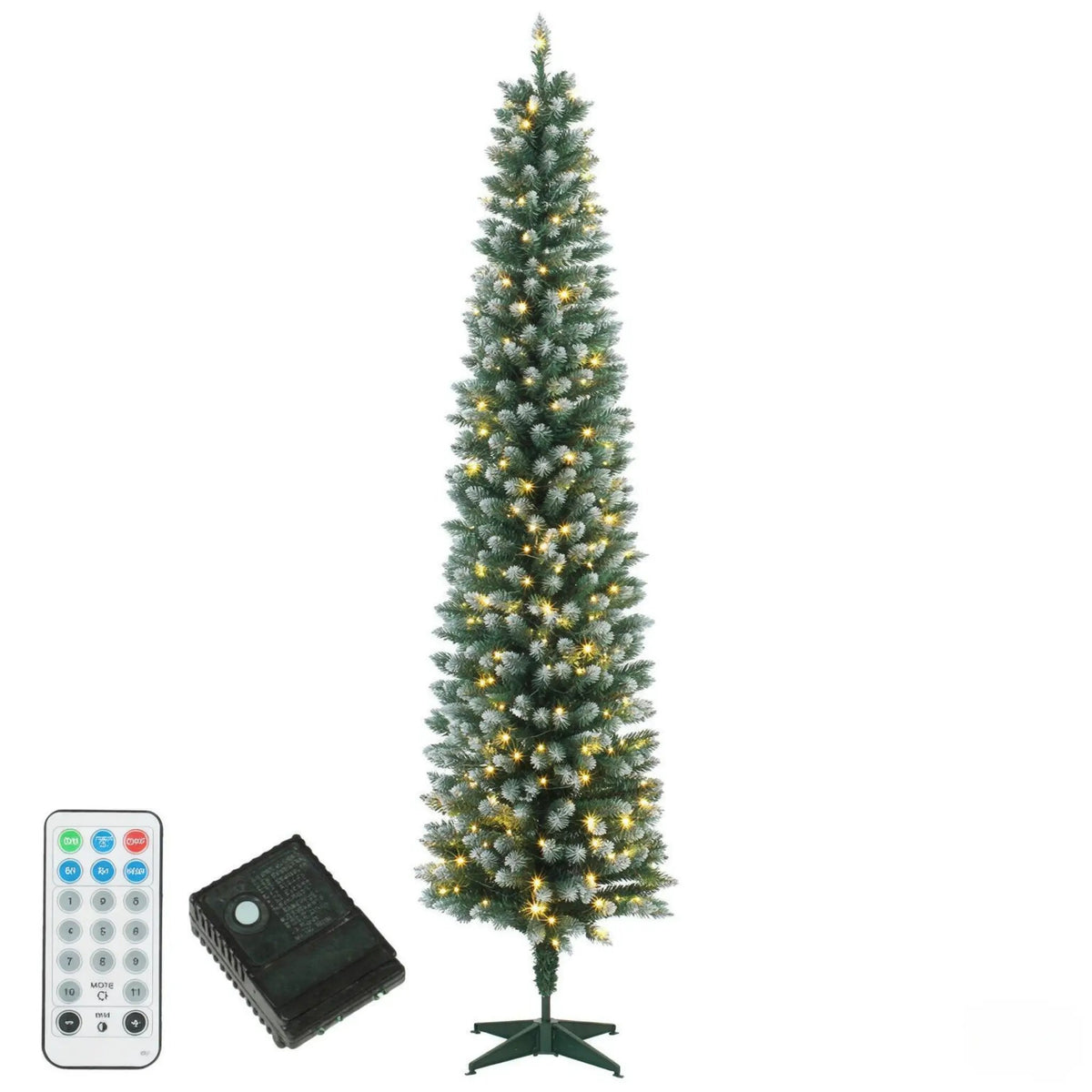 8ft Flocked Pencil Prelit Christmas Tree, Dual-Color by HouseOfZazla
