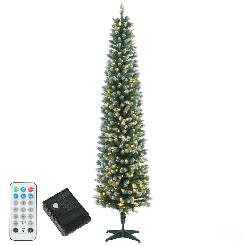 8ft Flocked Pencil Prelit Christmas Tree, Dual-Color by HouseOfZazla