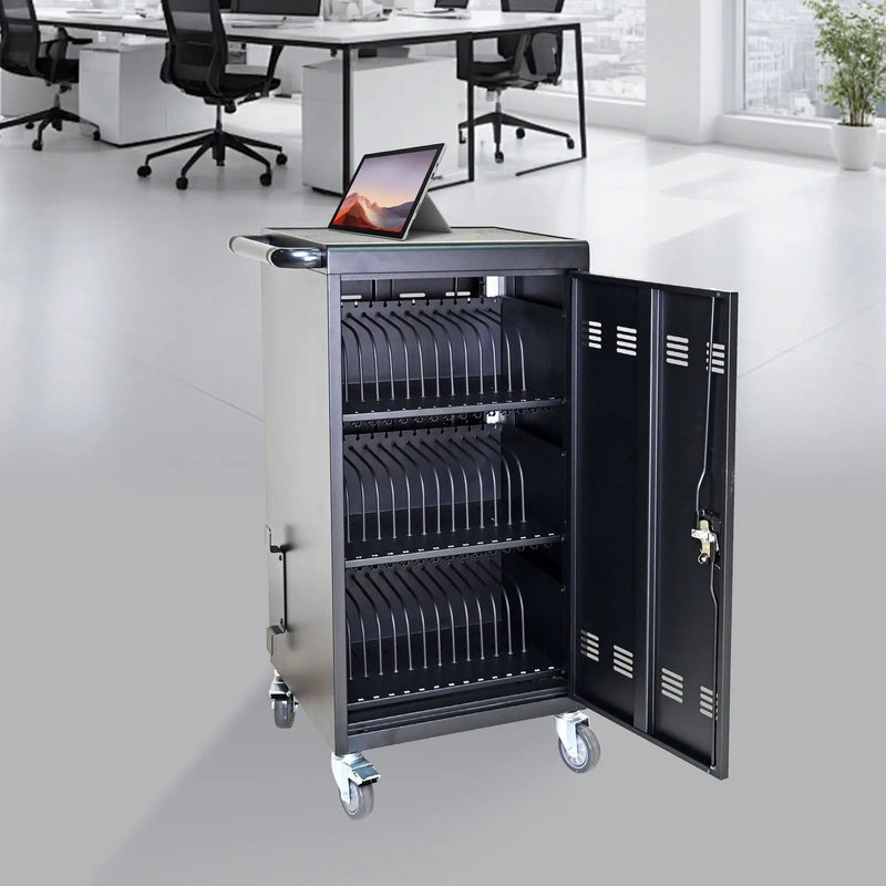 45 Bay Mobile School Charging Cart Station For Chromebook, Tablet And Laptop Computer With Power Strip Included - Black by HouseOfZazla