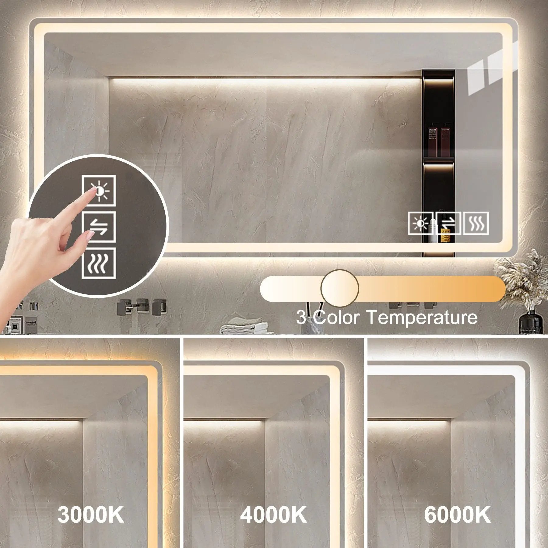 LED Bathroom Mirror Vanity Mirrors With Front Lights Wall Mounted Anti-Fog Frameless Make Up Mirror With Light Copper Free Silver Mirror Horizontal Or Vertical - Silver by HouseOfZazla