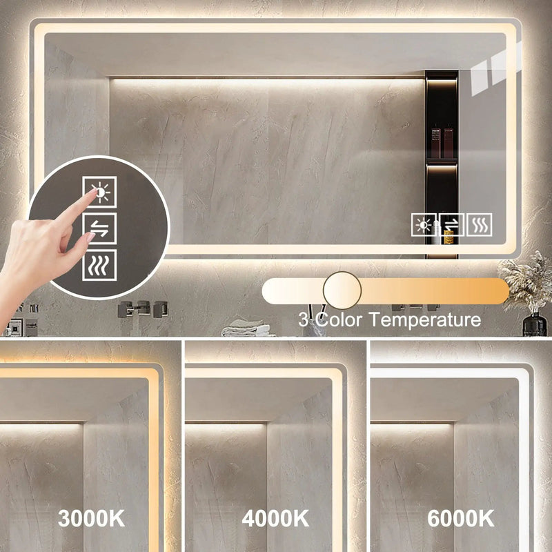 LED Bathroom Mirror Vanity Mirrors With Front Lights Wall Mounted Anti-Fog Frameless Make Up Mirror With Light Copper Free Silver Mirror Horizontal Or Vertical - Silver by HouseOfZazla