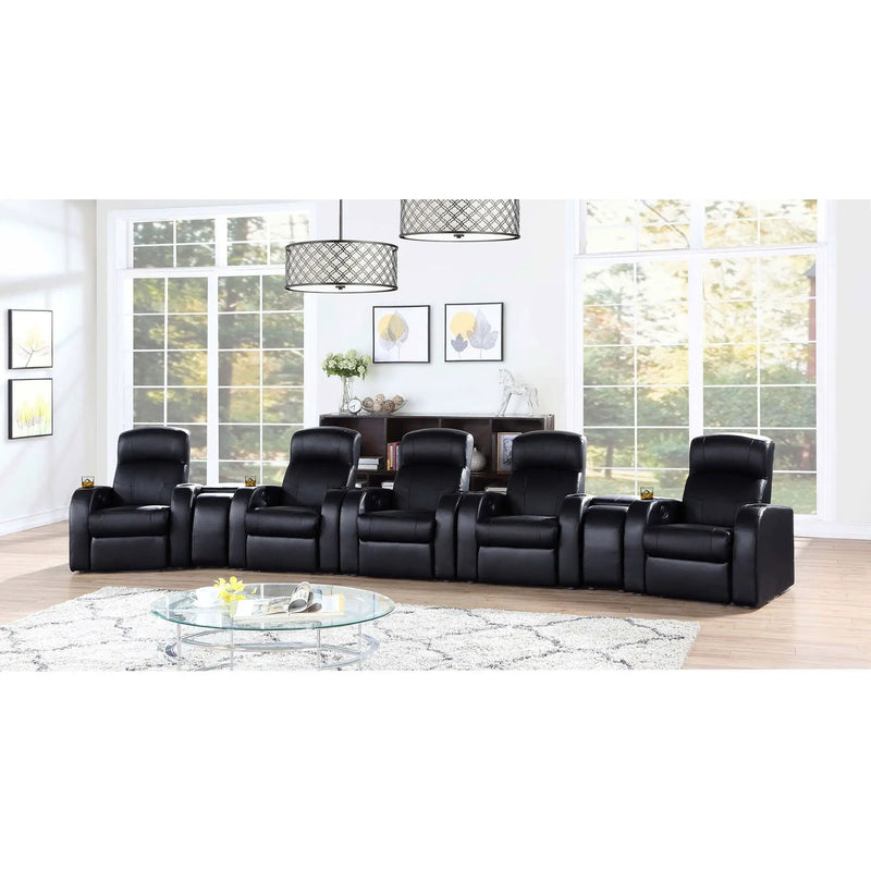 Franky - 7 Piece Seater Home Theater Set, Reclining Chairs & Storage Consoles - Black by HouseOfZazla